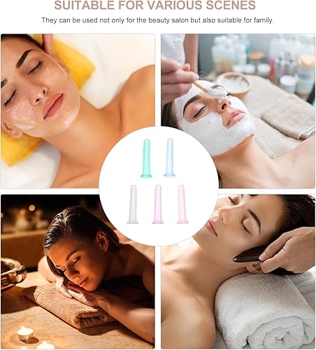 Miniatura 7 de 5 vasos faciales de silicona para terapia de ojos, juego de ventosas faciales antienvejecimiento, tarros de masaje al vacío para líneas finas y