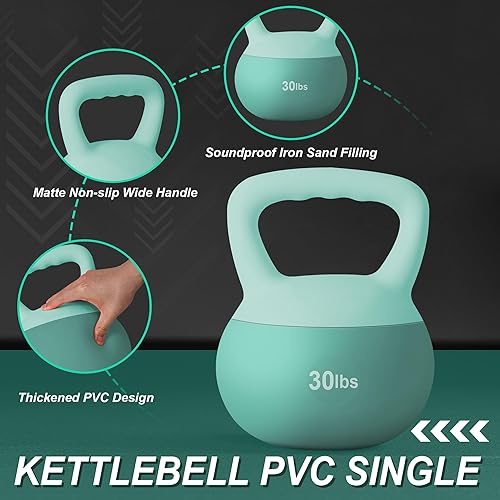 Miniatura 7 de soges Pesa rusa de PVC de una pieza con asas anchas, pesas rusas de entrenamiento de fuerza de 5 libras a 35 libras opcionales para mujeres de