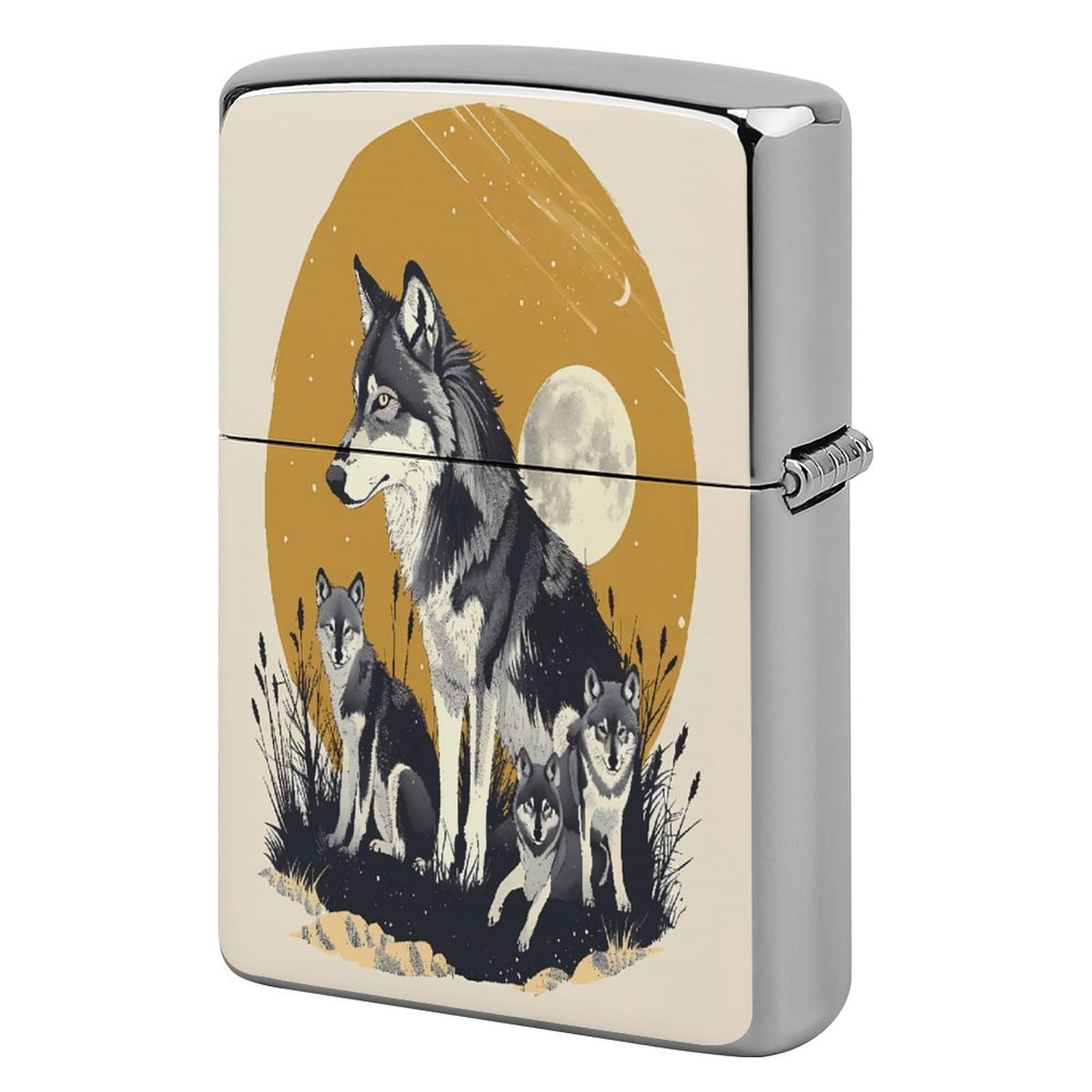 Fekiloot Style Wolves Family Lighter Case Cover Metal Lighter Case