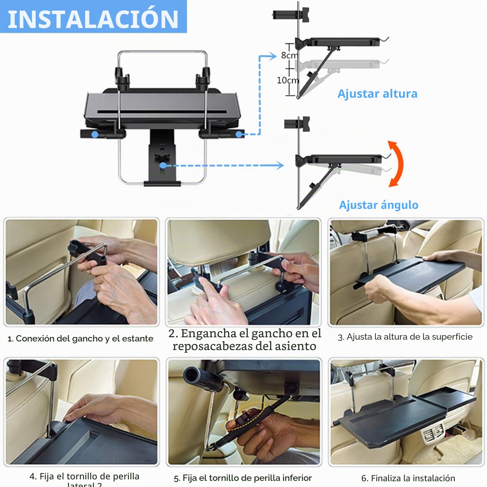 Bandeja para volante de coche 2 en 1, bandeja para reposacabezas de asiento trasero para comer alimentos, bebidas y escribir trabajo en laptop, escritorio negro para coche