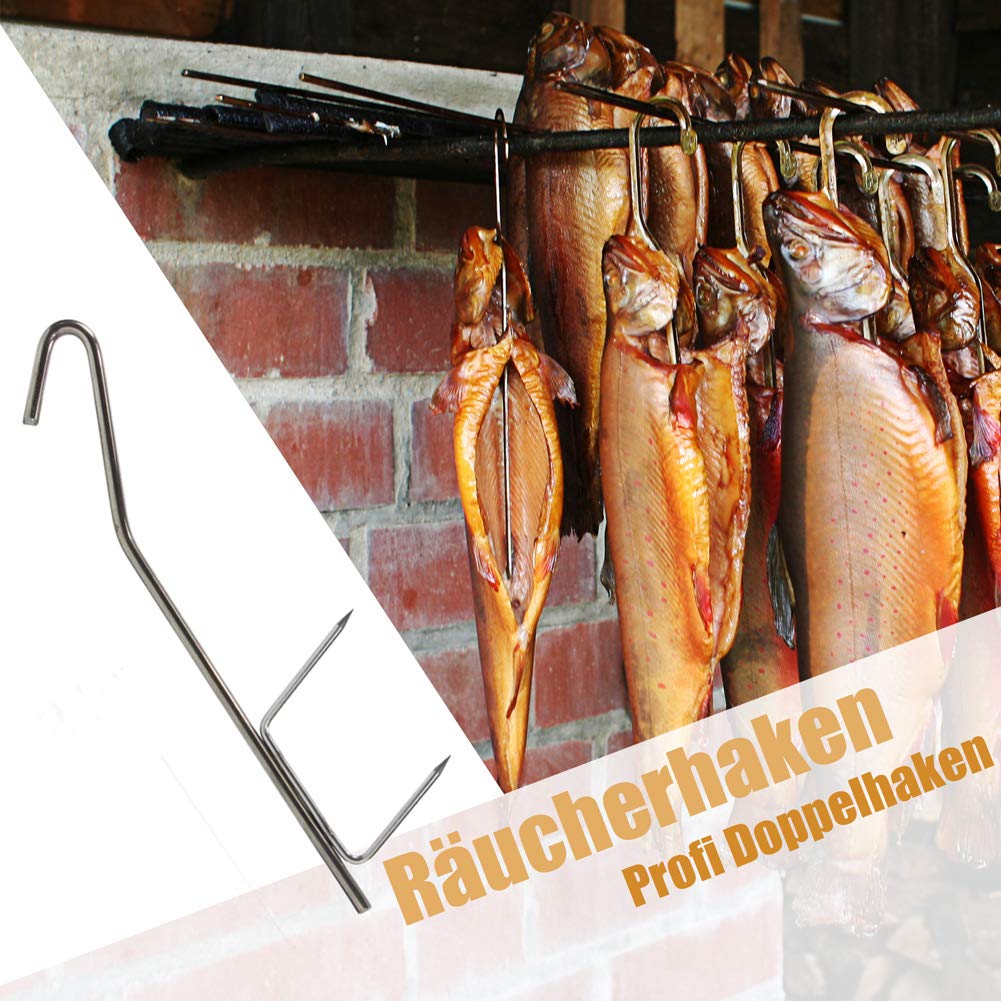 Räucherhaken 10/20 Stück Profi Doppelhaken zum Fisch Rächern 21cm