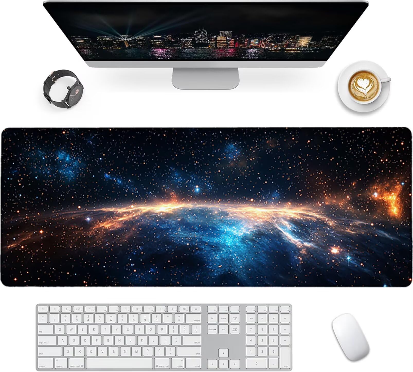 Lpfieonn Sternenhimmel Großes Schreibtischunterlage, XXL Schreibtischunterlagen, Blau XXL Wasserdicht Gaming Mousepad mit Vernähter Rand und Rutschfeste Gummibasis, für Hause/Büro 120x60cm PF-3441