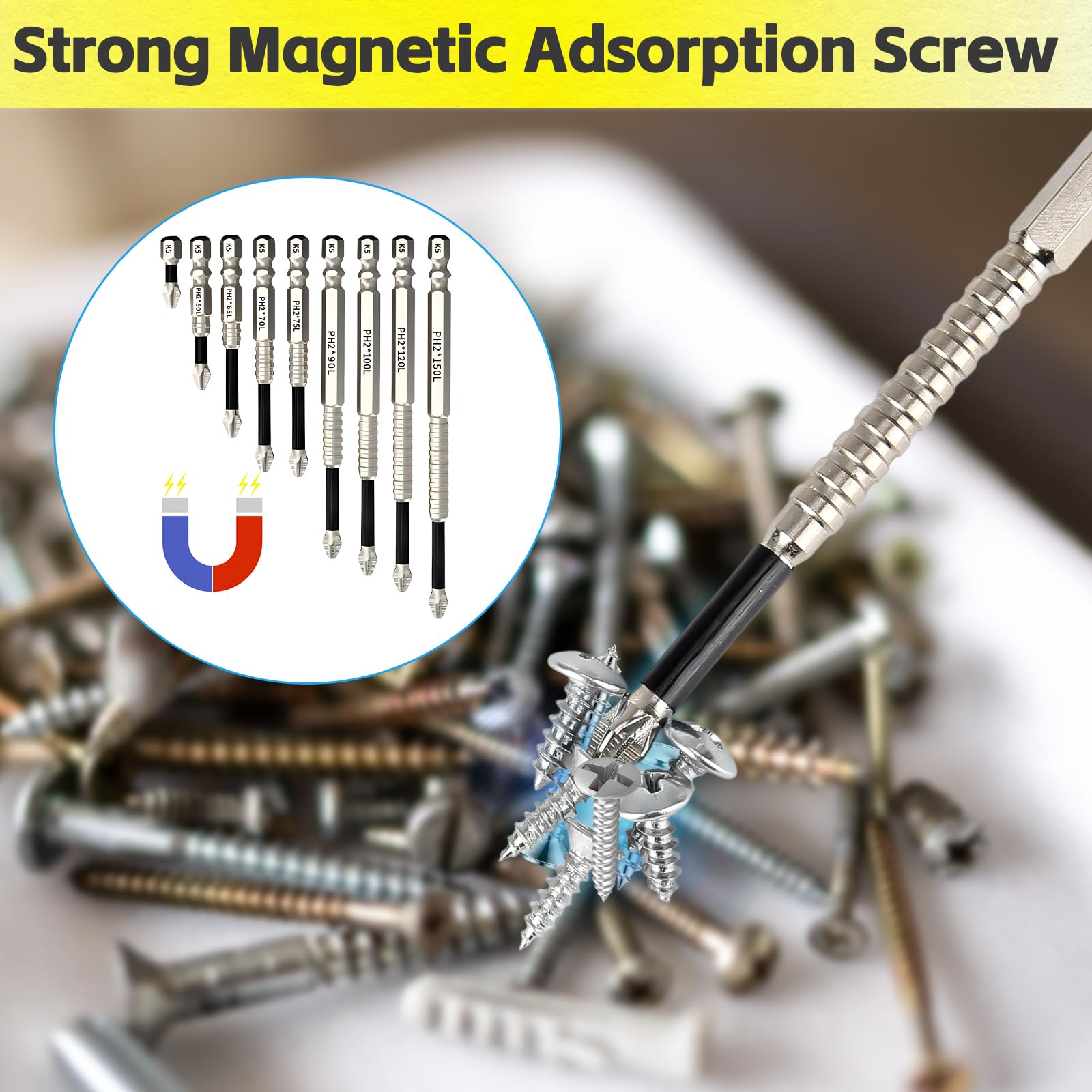 Set Di 2 Punte Per Trapano Magnetiche A Sgancio Rapido – Codolo Esagonale 6,35 Mm, Lunghezza 60 Mm, In Acciaio Inox E Cromo Vanadio, Per Trapani E Avvitatori