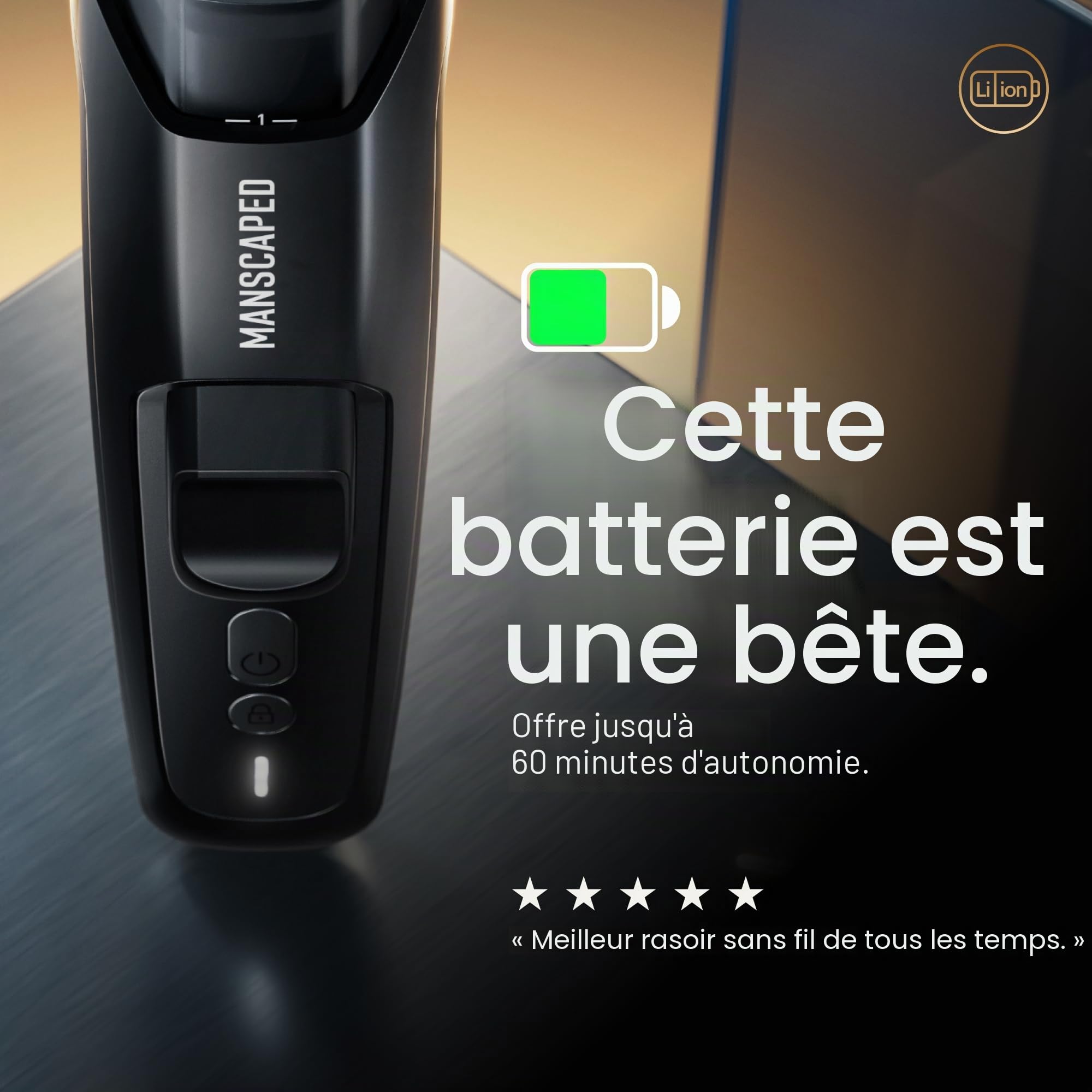 MANSCAPED® The Beard Hedger® PLUS, Tondeuse à barbe et moustache réglable pour homme avec 14 hauteurs de coupe (1–20 mm), lame en acier inoxydable, verrouillage de voyage, rechargeable par USB-C