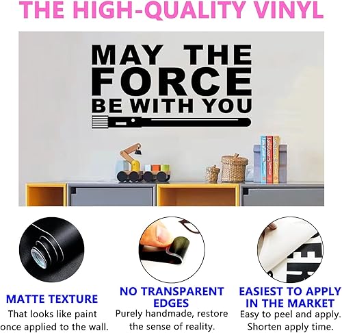 Miniatura 2 de SEATUNE Calcomanías de pared para niños, calcomanías de pared con texto en inglés May The Force Be with You, citas inspiradoras de Star Wars, niñas,