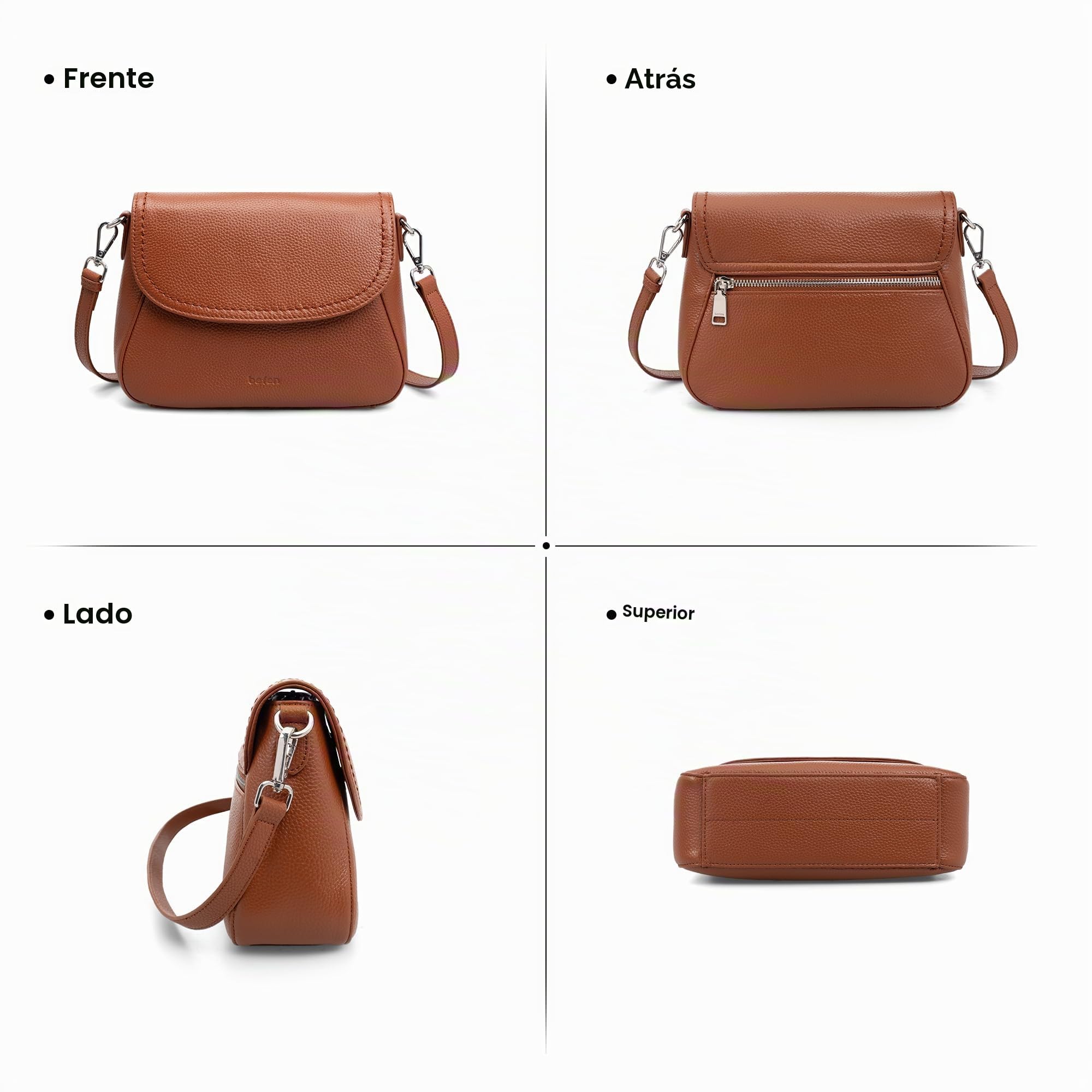 befen Bolsos Bandolera de Cuero Auténtico para Mujer con Protección RFID - Bolso Medio Tipo Silla de Montar - Bolso de Cruz