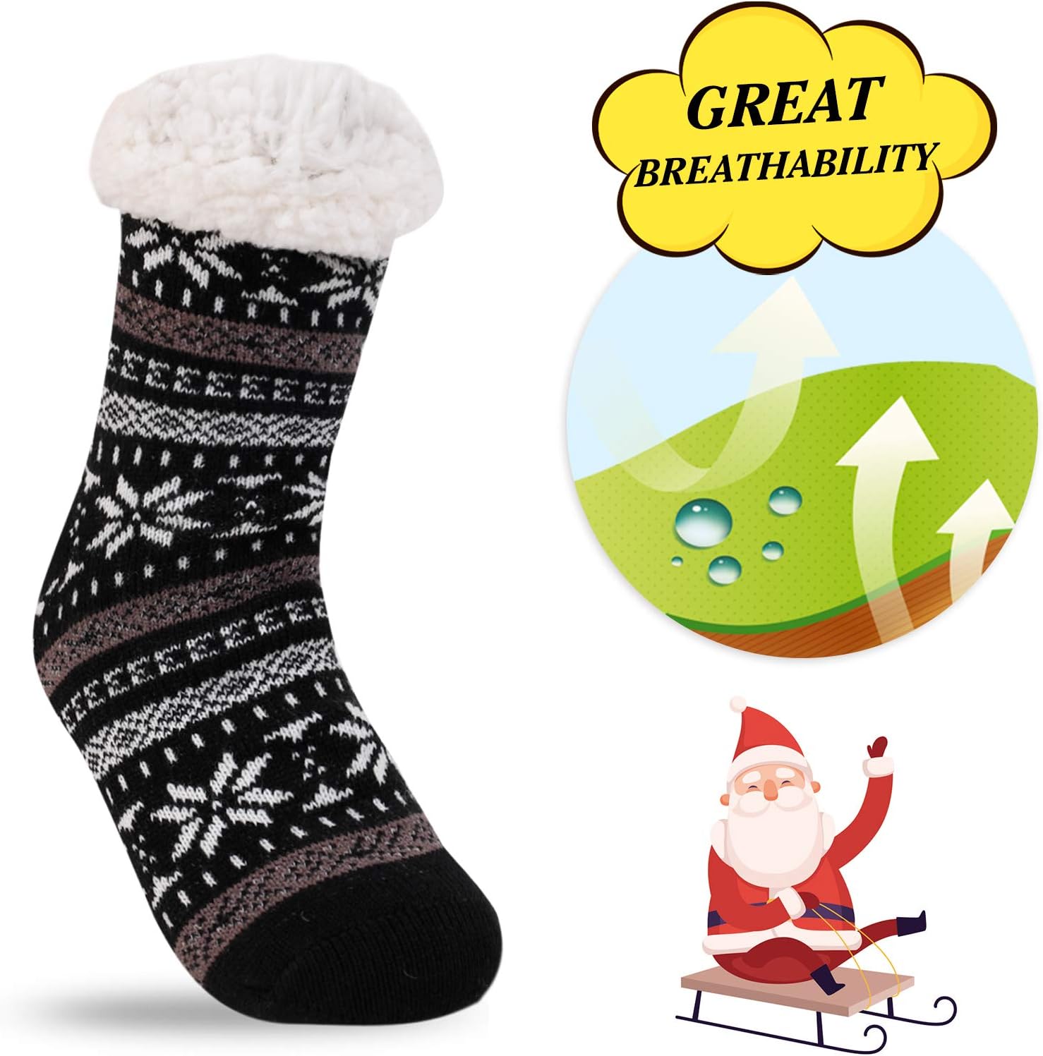 3 Pairs Fuzzy Slipper Socks for Women Men, Winter Warm Soft Fleece Lined Non Skid - Image 5