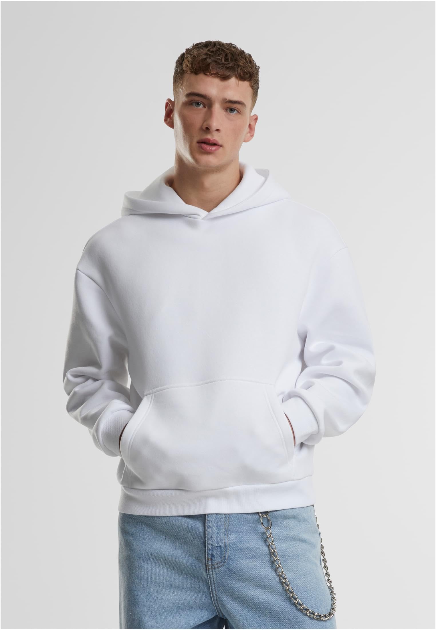 Urban Classics Męska bluza z kapturem Fluffy Hoody, luźna bluza z kapturem dla mężczyzn, oversize fit, rozmiary S-5XL, biały, S
