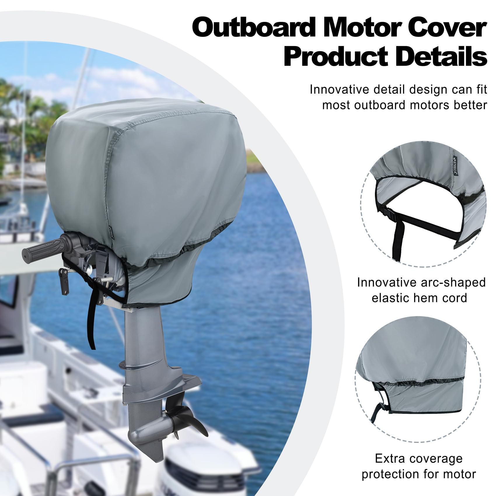 Housse imperméable pour moteur hors-bord 600D résistante à la décoloration pour moteur de bateau, Convient pour moteur 225-300 HP, Gris