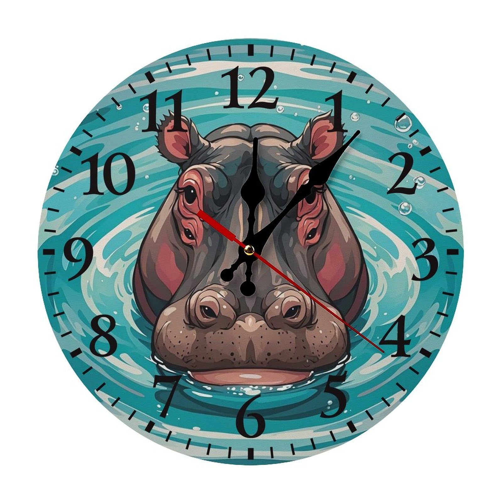 Horloge murale hippopotame mignonne pour salon et cuisine