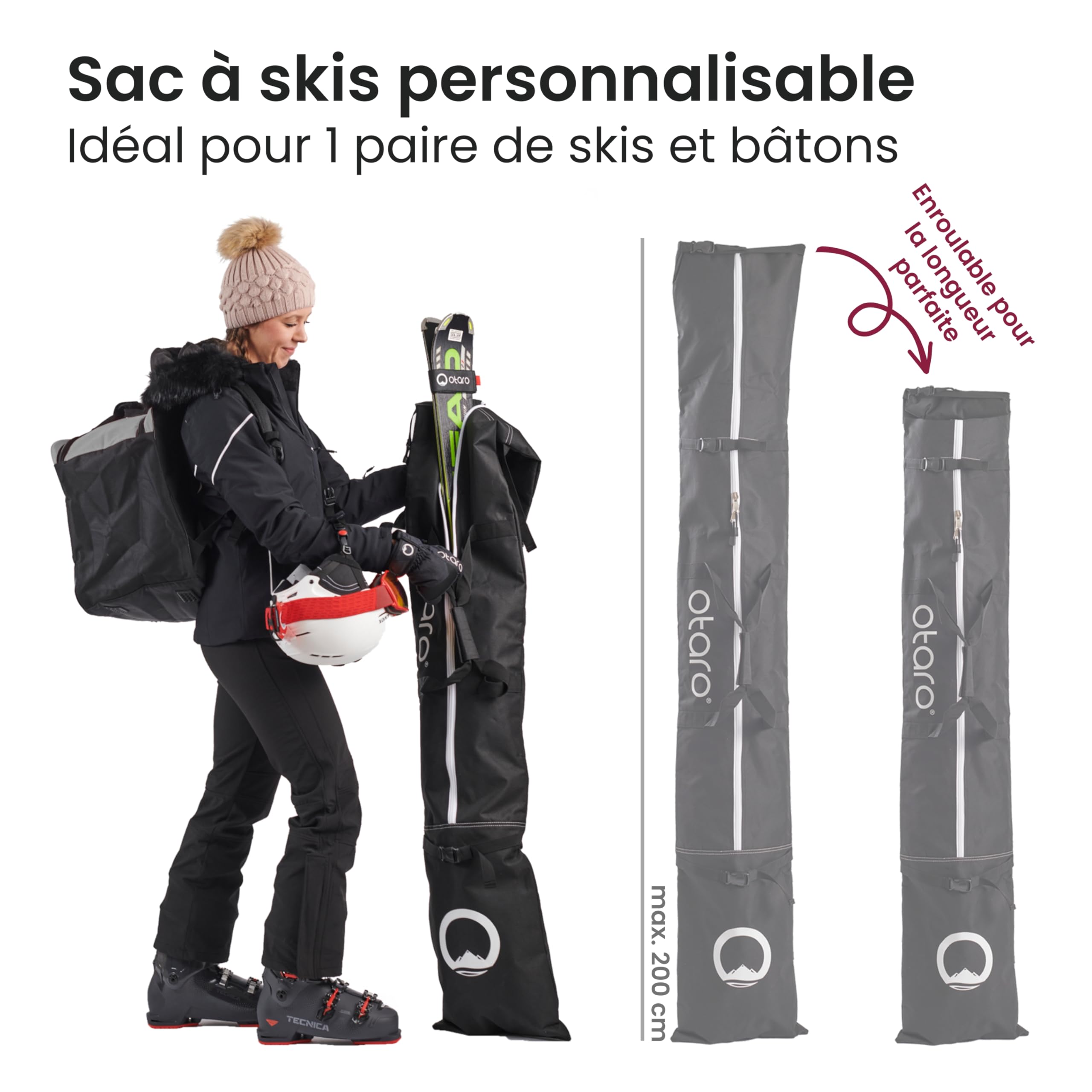 Otaro Housse de Ski réglable Hydrofuge pour 1 et 2 Paires Sac de Skis