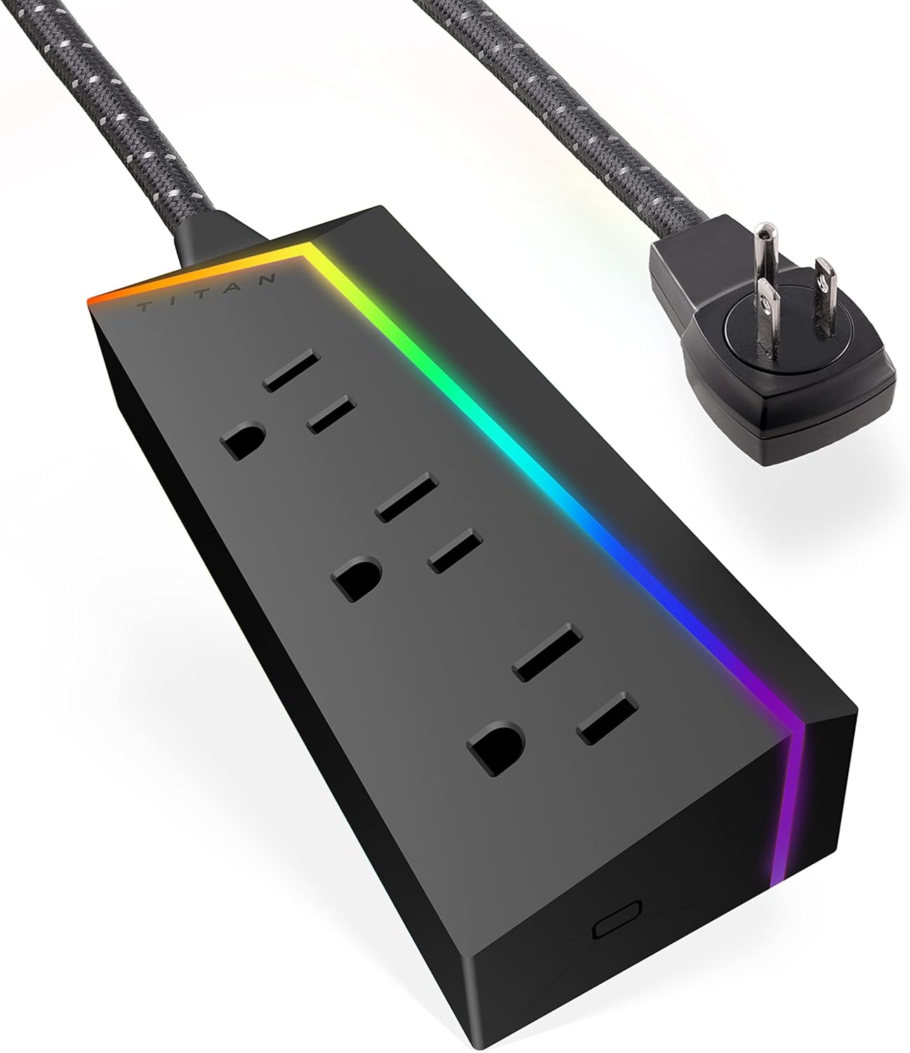 Titan 3Outlet Power Strip, 4 ft Braided Extension Cord, LED Light Strip with Full Spectrum