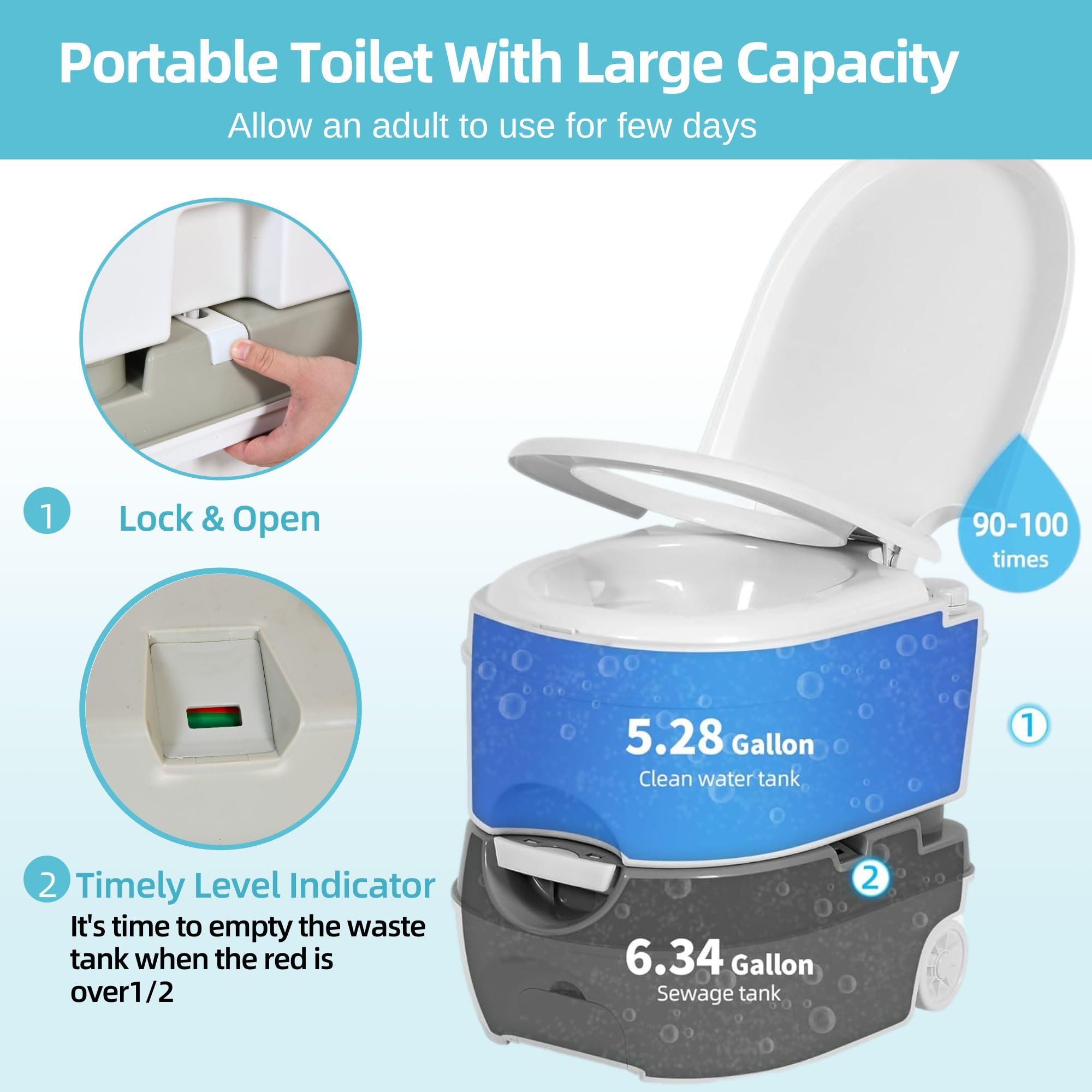 YITAMOTOR WC portatile da 20 litri per camper, vaso porta con collezione di carta, servizi igienici interni ed esterni con pompa a maniglia, antiperdita, per viaggi, barca, viaggi