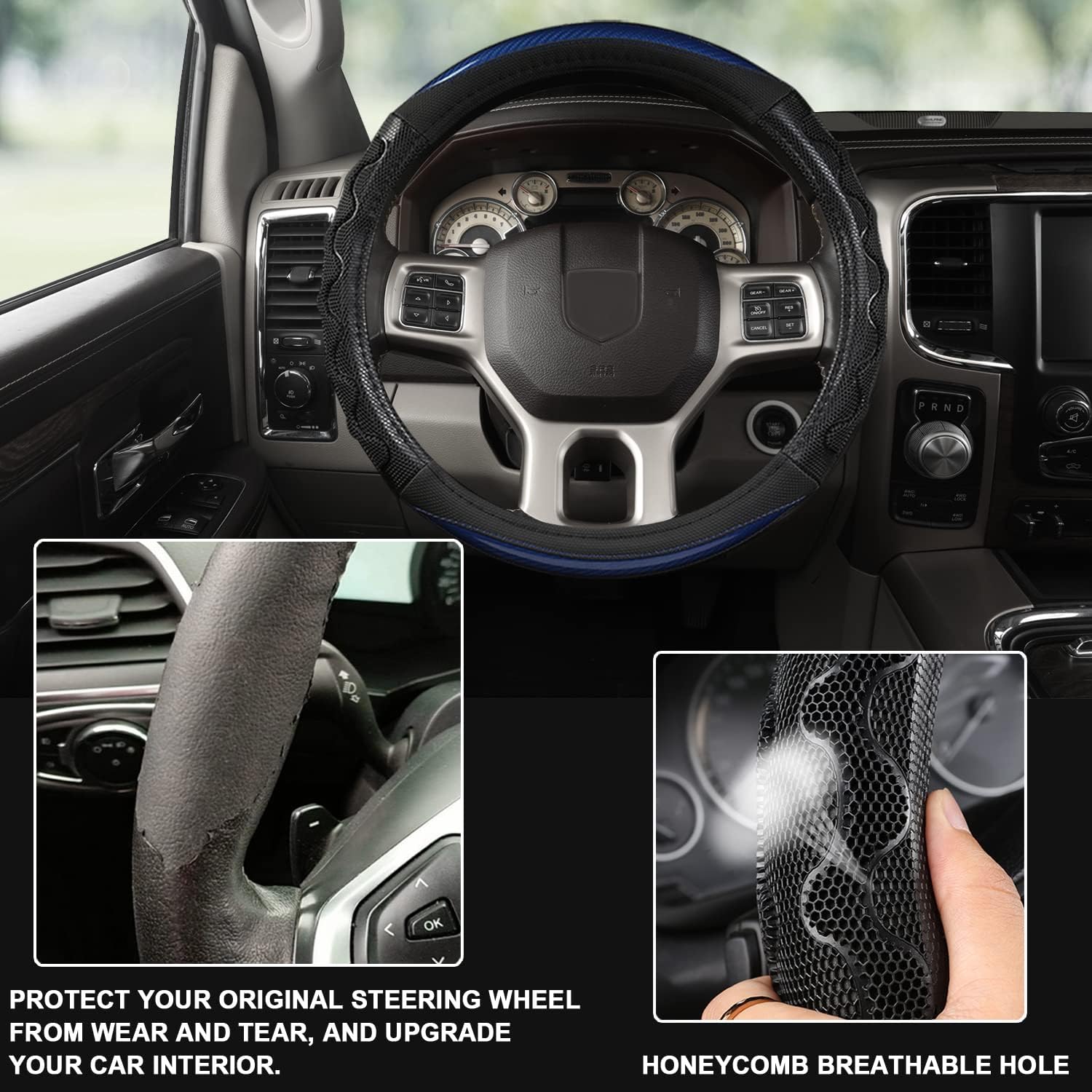 GIANT PANDA Steering Wheel Cover for Dodge Ram 1500 - Car Steering Wheel Covers for Dodge Ram 2500 3500 15.5-16 inch - Blue