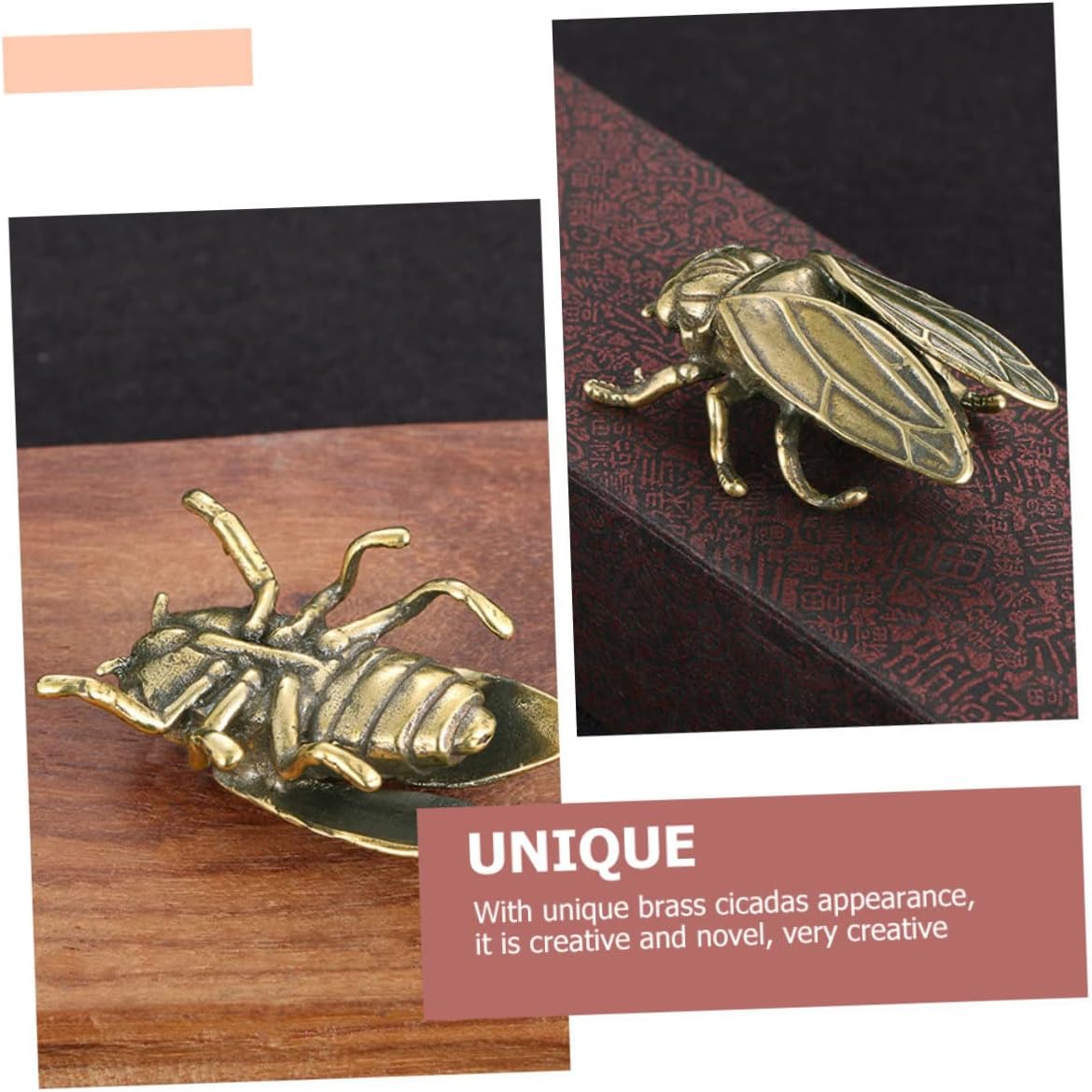 Brass Cicadas Figurine, Vintage Desktop Ornament for Home Office Xmas image 5