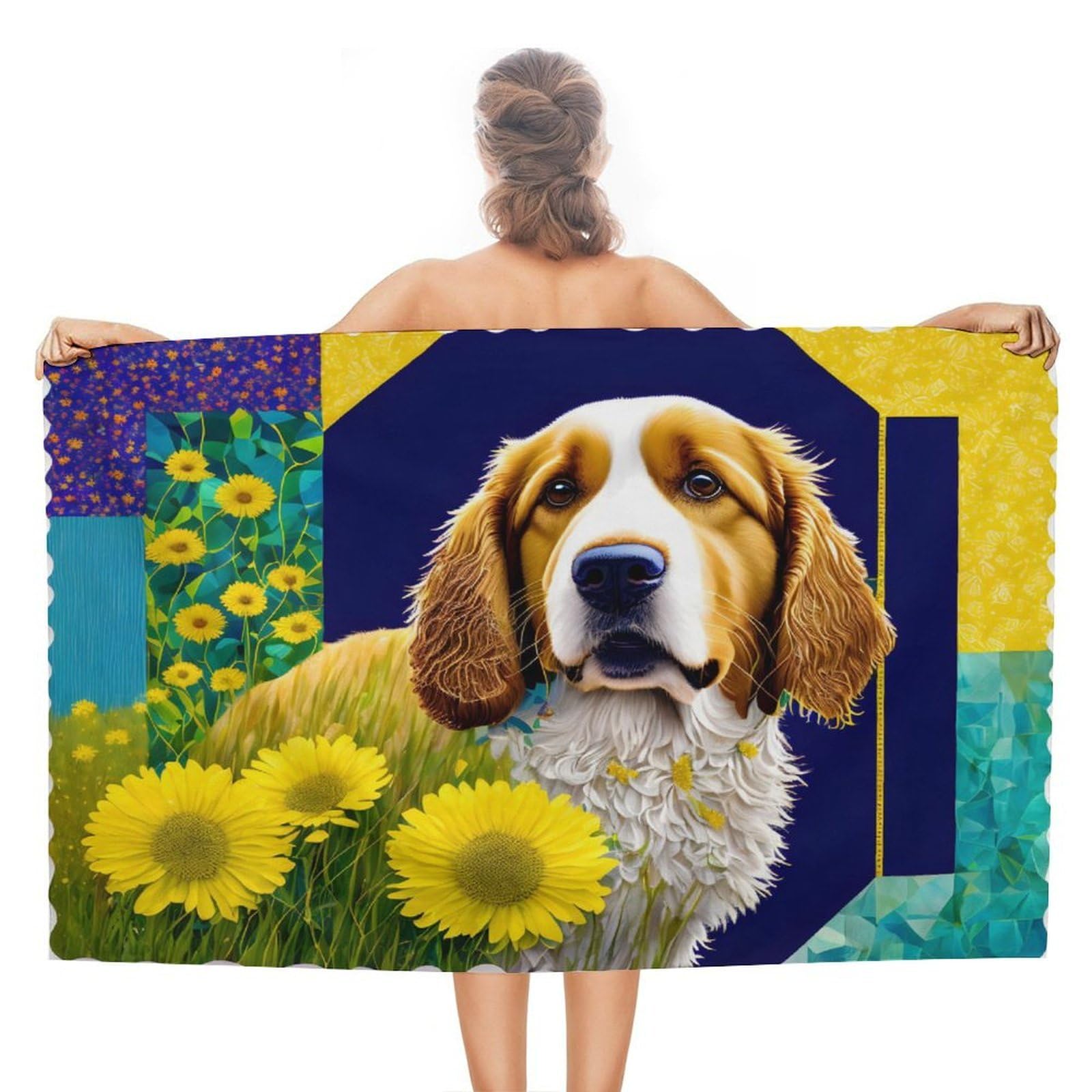 Serviette de plage ultra-absorbante et compacte motif chien