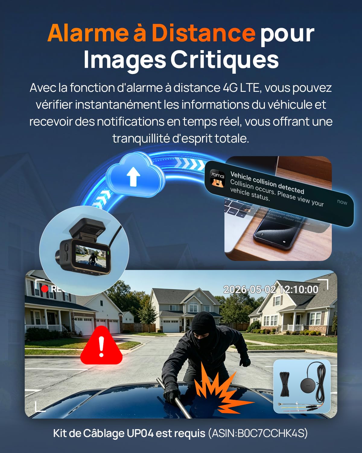 70mai A810 Lite Dashcam 4K 2160P+1080P 64GB Karte 24H Parküberwachung 4G LTE Fernzugriff G-Sensor Nachtsicht HDR F1.55 5GHz WiFi