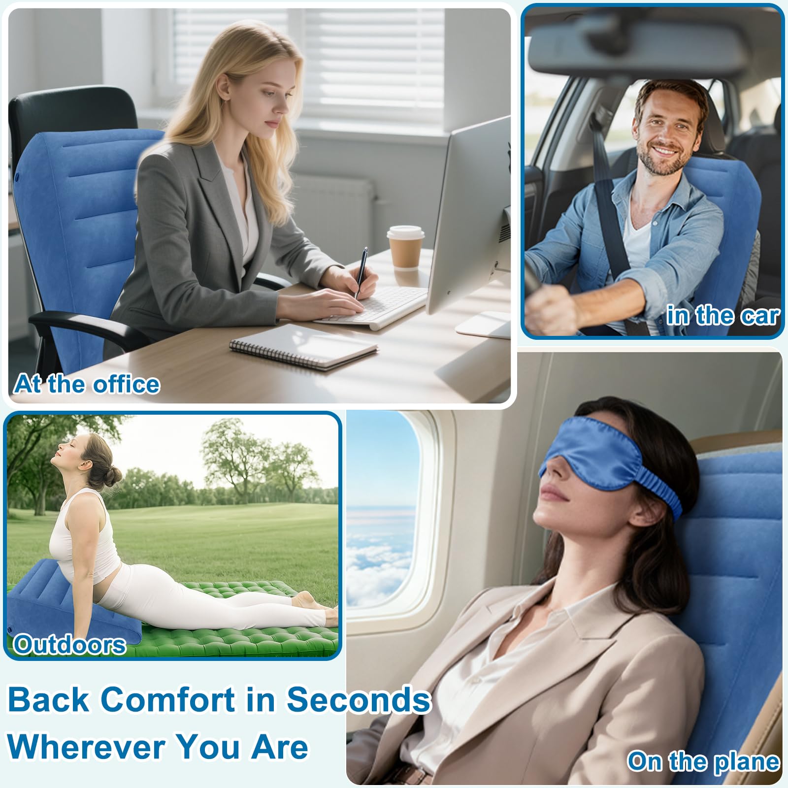 Coussin cale gonflable portable avec masque de sommeil – Cale de matelas pour anti-ronflement, coussin anti-reflux pour lit et canapé, coussin cale de lit pour sommeil, repos, cale de lit pour tête de