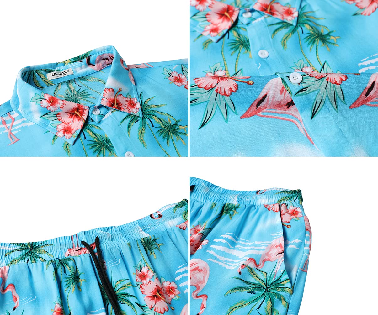 Ensemble de 2 chemises hawaïennes et shorts pour homme - Chemise décontractée boutonnée - Tenue de plage d'été avec chapeau cloche