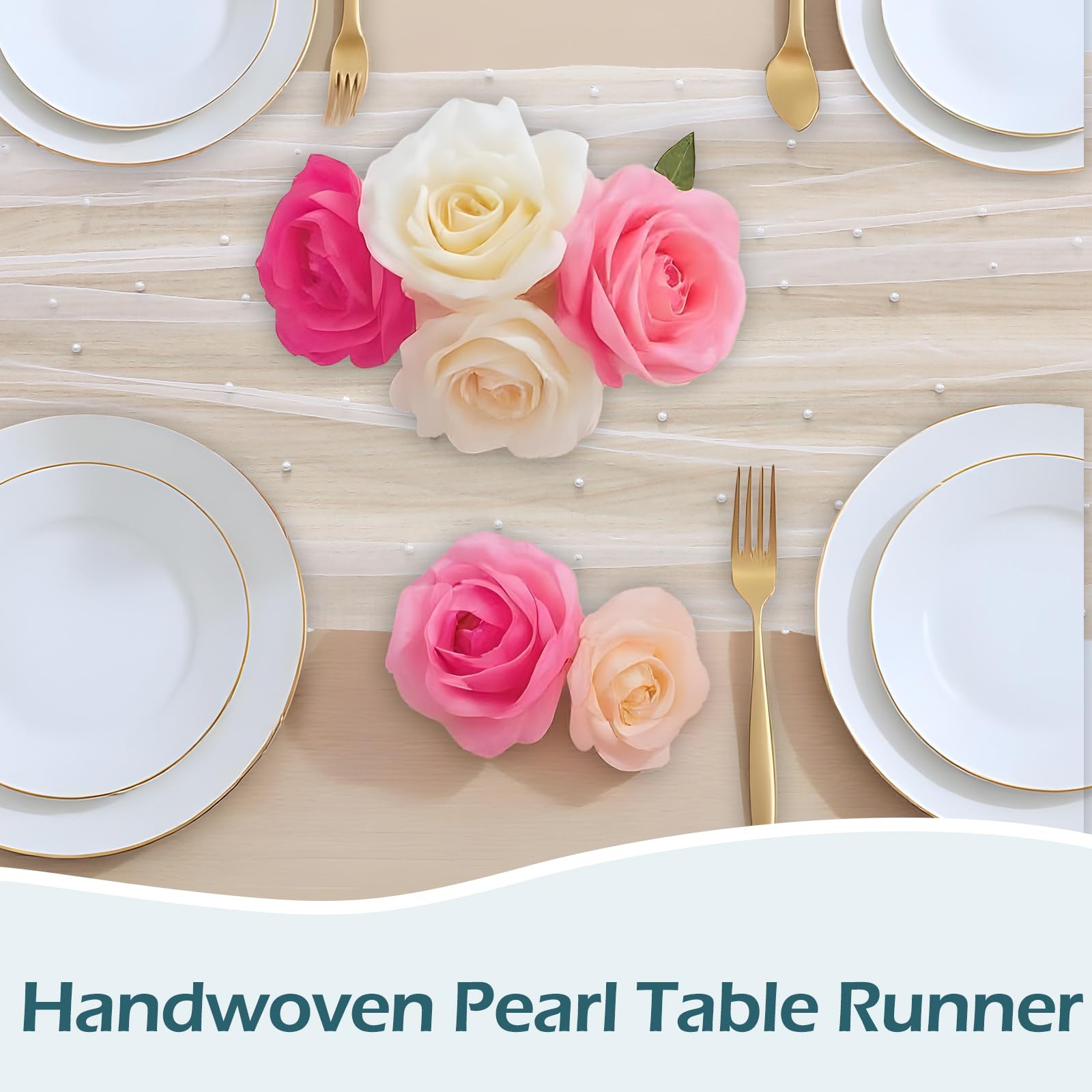 Confezione da 6 runner da tavola in tulle bianco perlato da 3 m, runner da tavola in stile bohémien, rustico, tovaglia per formaggio, romantico, per matrimoni, matrimoni, baby shower, feste di