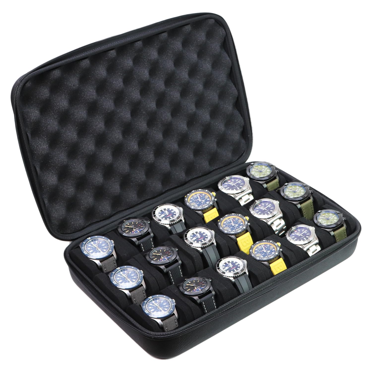 HVMBEUGOS Kai Tian EVA Watch Case with Multiple Slots for Men, Elegant Watch Box with Mechanical Combination Lock and AirTag Holder for Privacy (18 Compartments)