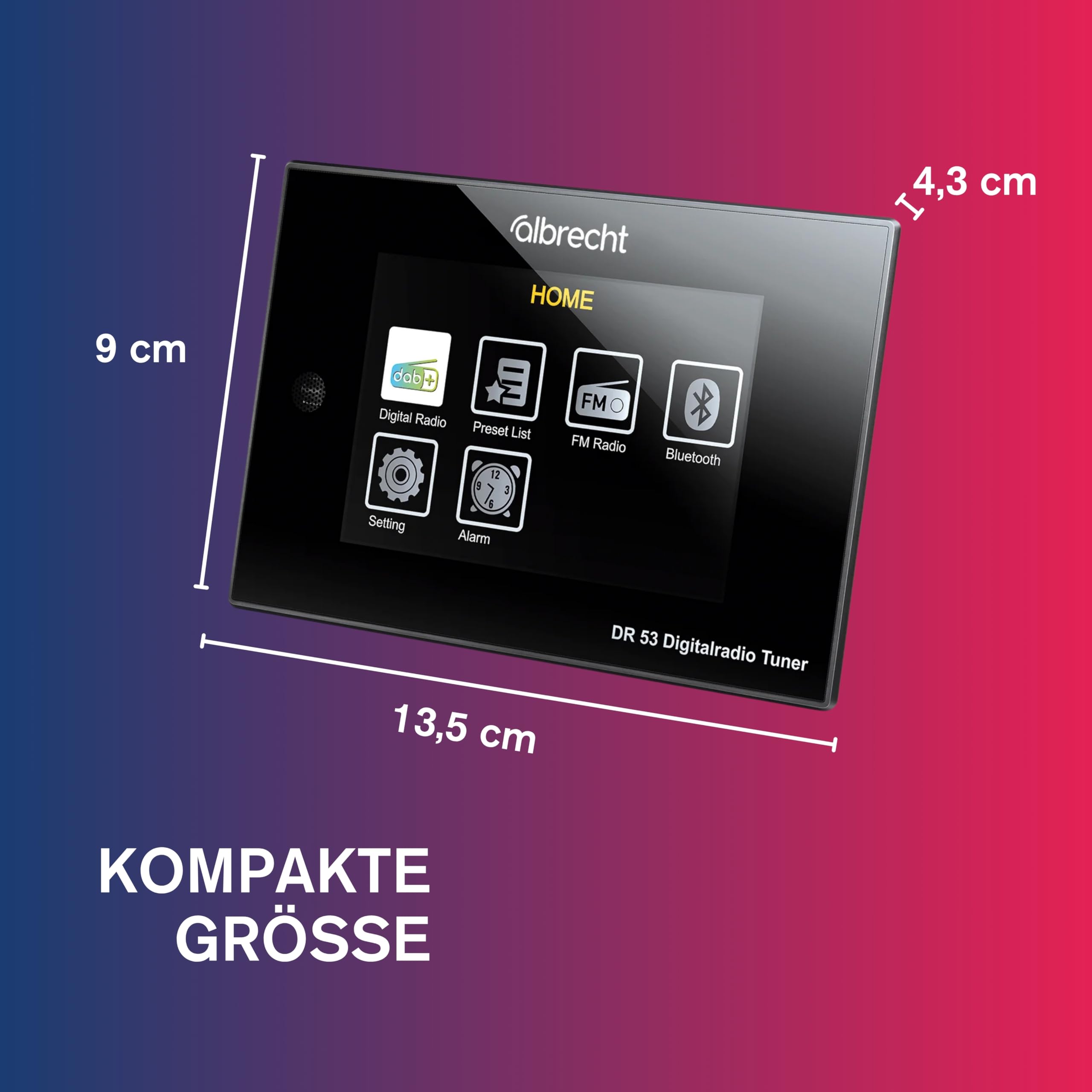 Albrecht DR53, Dab+/FM sintonizador de Radio Digital, 27251, con Pantalla a Color de 4 Pulgadas para conectar al Sistema estéreo, Incluye Mando a Distancia