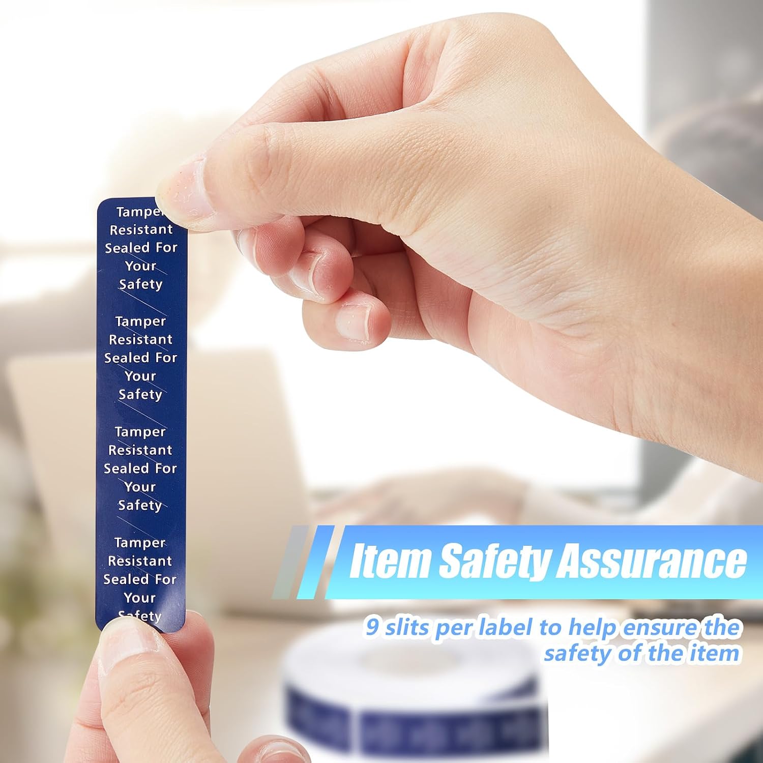 Outus 1000 Pcs Tamper Evident Labels Rolls Adhesive Safety Stickers 0.75 x 3.5'' Tamper Evident Tape for Security Food Delivery Bag Closure Container Box Jar Mailing Packaging Sealing (Navy Blue)