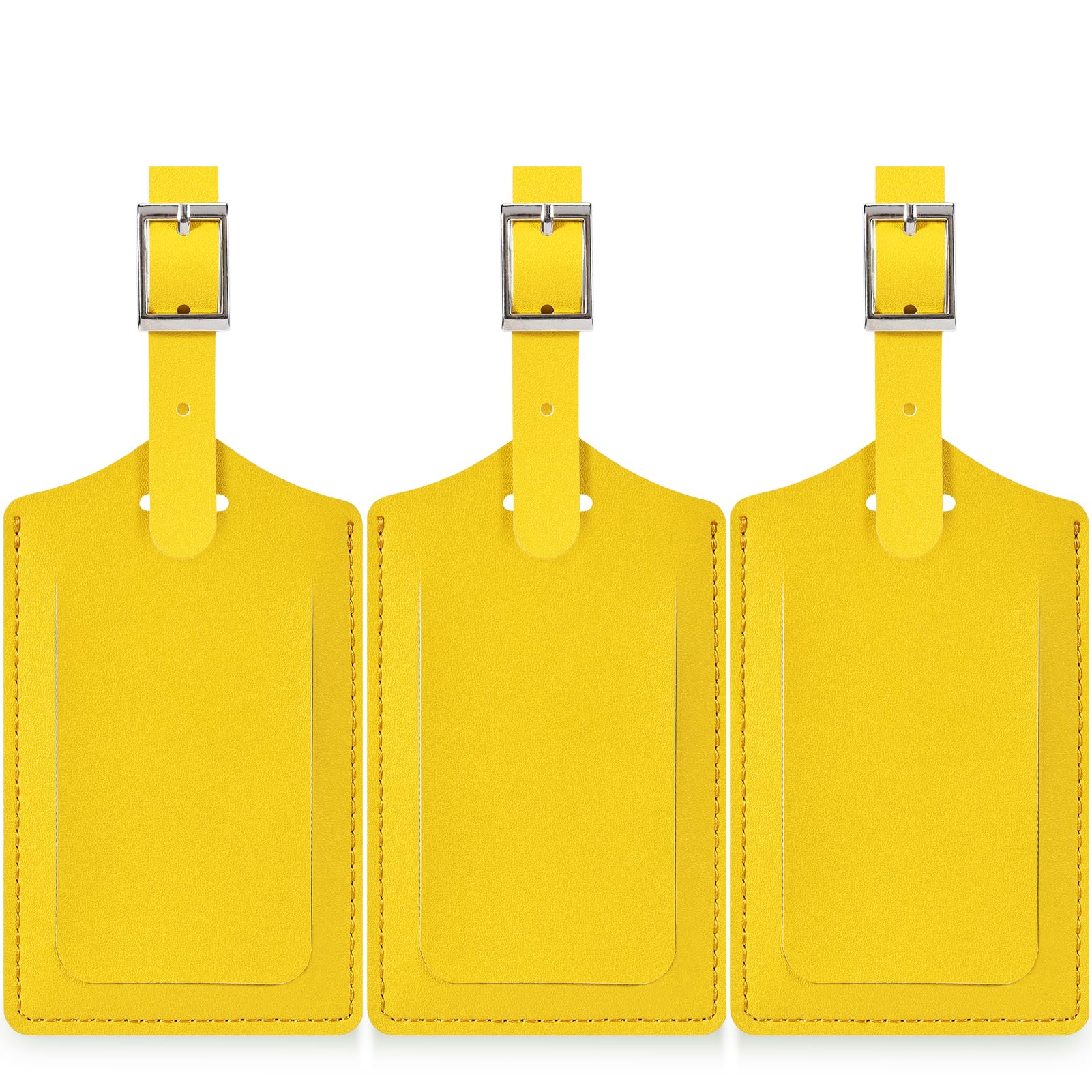 TravelamboTravelambo 3 Pack PU Leather Luggage Tags for Suitcases Travel Bag Tags for Luggage, Energetic Yellow