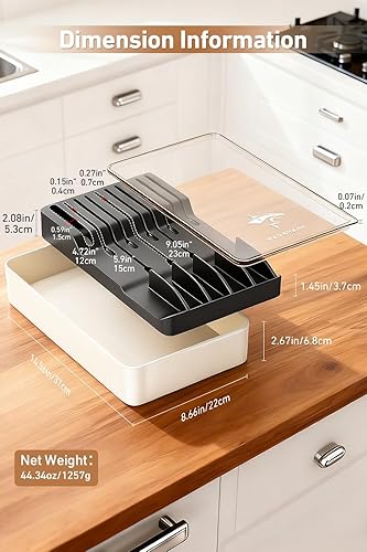 Vista 8 de MAD SHARK Bloque de cuchillos desmontable 2 en 1 y organizador de cubiertos, soporte para cuchillos de cajón para 10 cuchillos, sin BPA, ranuras