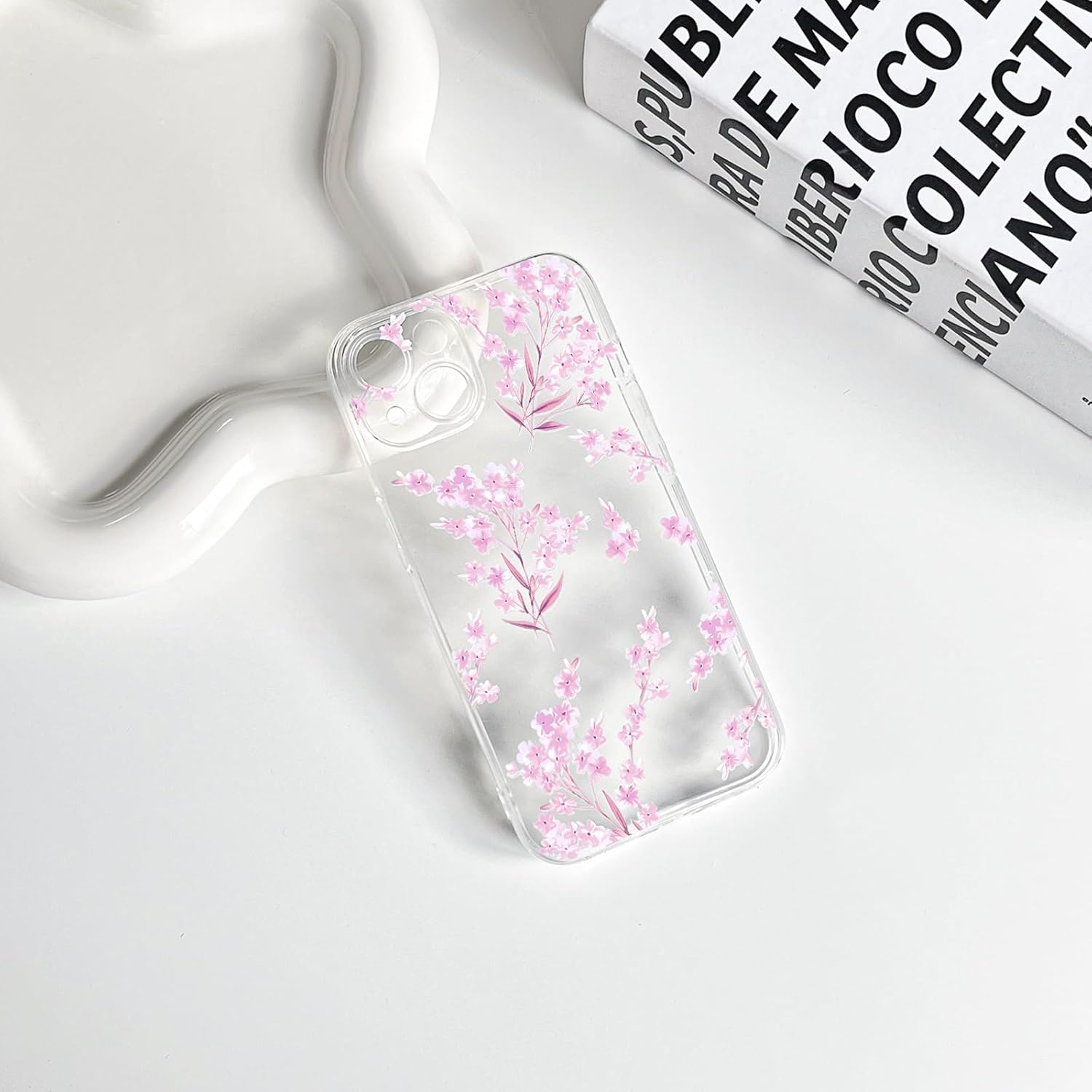 NITITOP Compatible with iPhone 14 Case Cute Clear Flower Floral Artistic Design for Women Girls Stylish Slim Soft TPU Shockproof Protective Girly Phone Cover - Pink - Image 2
