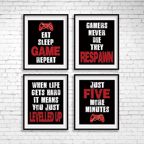 Miniatura 4 de CHIEN-CHI LILI Juego de 4 pósteres de videojuegos azules (8 x 10 pulgadas), decoración de pared de habitación con temática de videojuegos, arte de