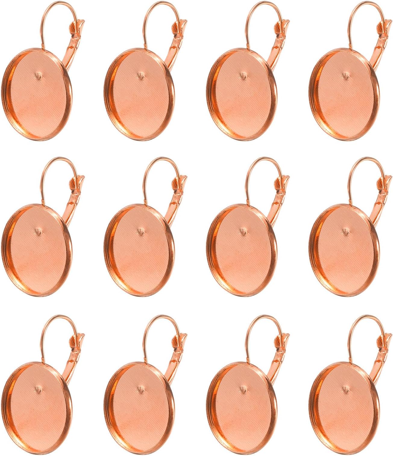 sourcing map 20Pcs Leverback Earring Hooks with Flat Round Tray, 18mm Blank Bezel Trays Gems Setting Earring Findings for DIY Jewelry Making Supplies, Rose Gold