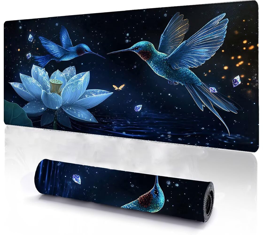 Podkładka pod mysz XXL 600 x 1200 x 3 mm ptaki podkładka pod mysz dla graczy o wysokiej precyzji i szybkości Podkładka pod mysz ze zszytymi krawędziami i antypoślizgową gumową podstawą do gier