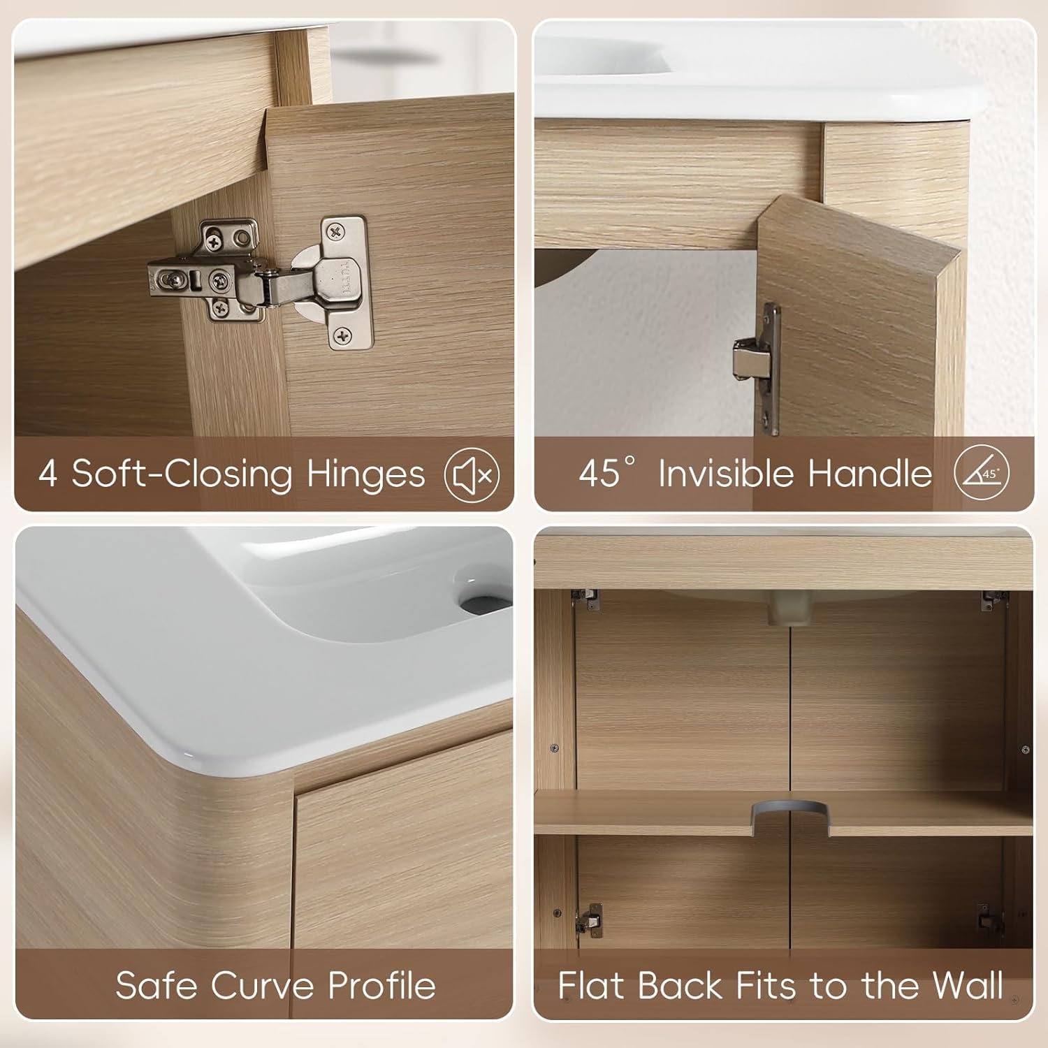 MORVANO 30" Bathroom Vanity with Sink,Modern Freestanding Vanity with 2 Soft Closing Doors and Adjustable Shelf, Large Storage Vanity for Bathroom,Powder Rooms,Apartment,Oak Wood Grain
