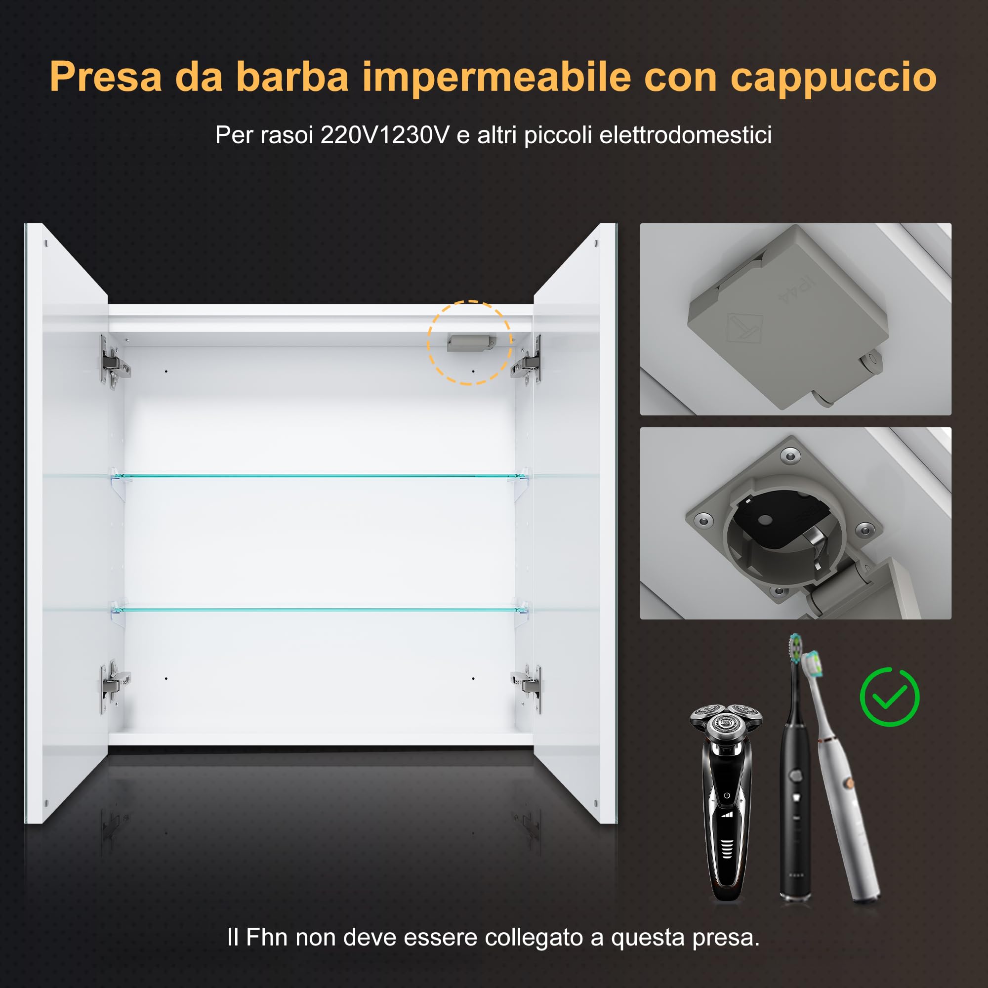 SONNI Armadietto Specchio Bagno con Illuminazione, 3 Colori Luce Regolabile Antiappannamento LED, Mobile Bagno con Specchio Verniciato Ferro a Singola, Design Armadietto Medicina,59x60x14cm