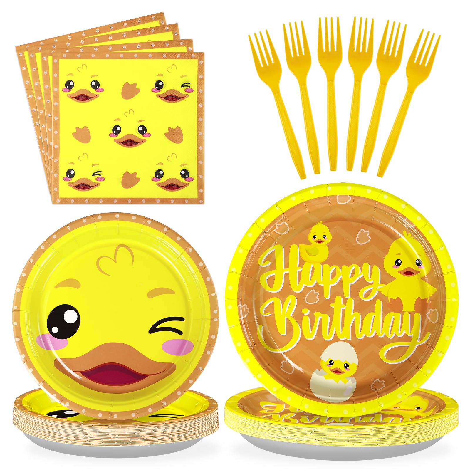 96Pcs Duck Birthday Party Decorations Cartoon Yellow Duckie Plates and Napkins Sets Duckie Baby Shower Gender Reveal Party Decorations Favors for Baby