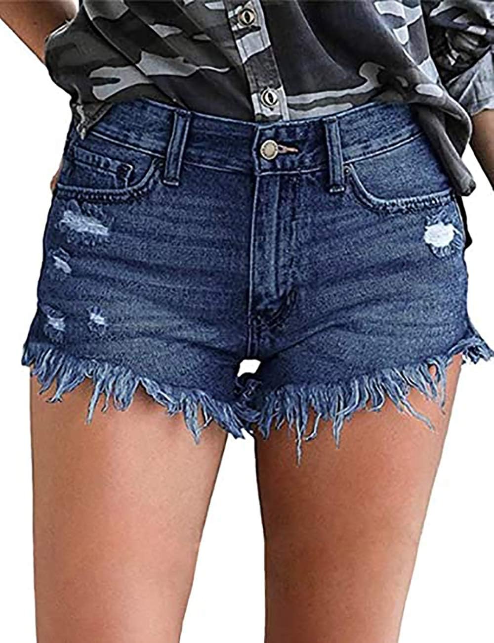 Necooer Women Denim Shorts Casual Summer Mid Waist Stretchy Denim Jean Shorts