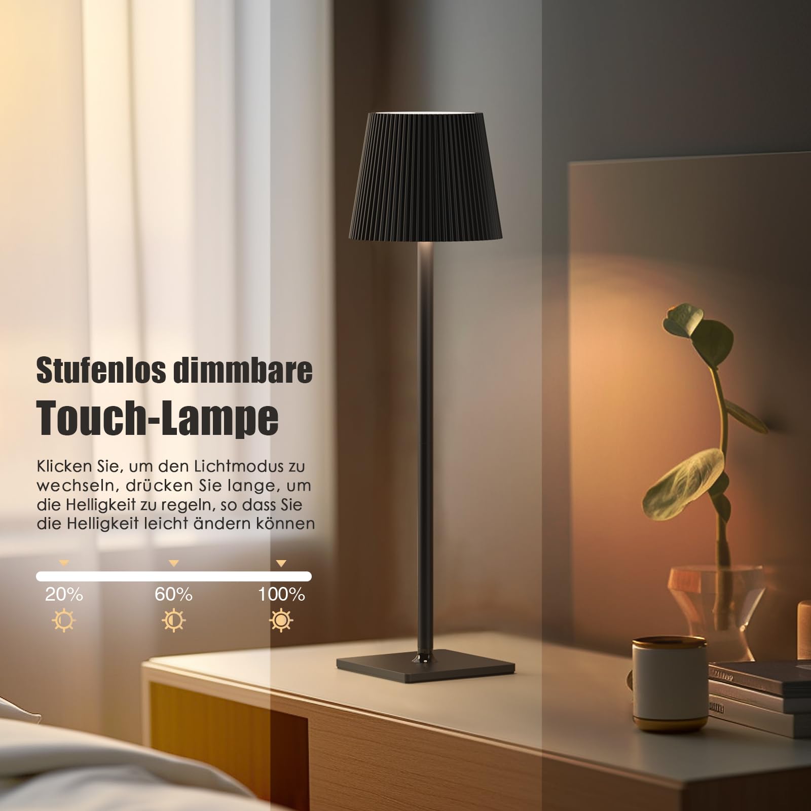 Lixada LED Dimmbare Tischlampe Kabellose mit Akku und Touch, Tischleuchte Höhe individuell anpassbar mit USB-C, IP54 Wasserdichte outdoor lampe,2 stück