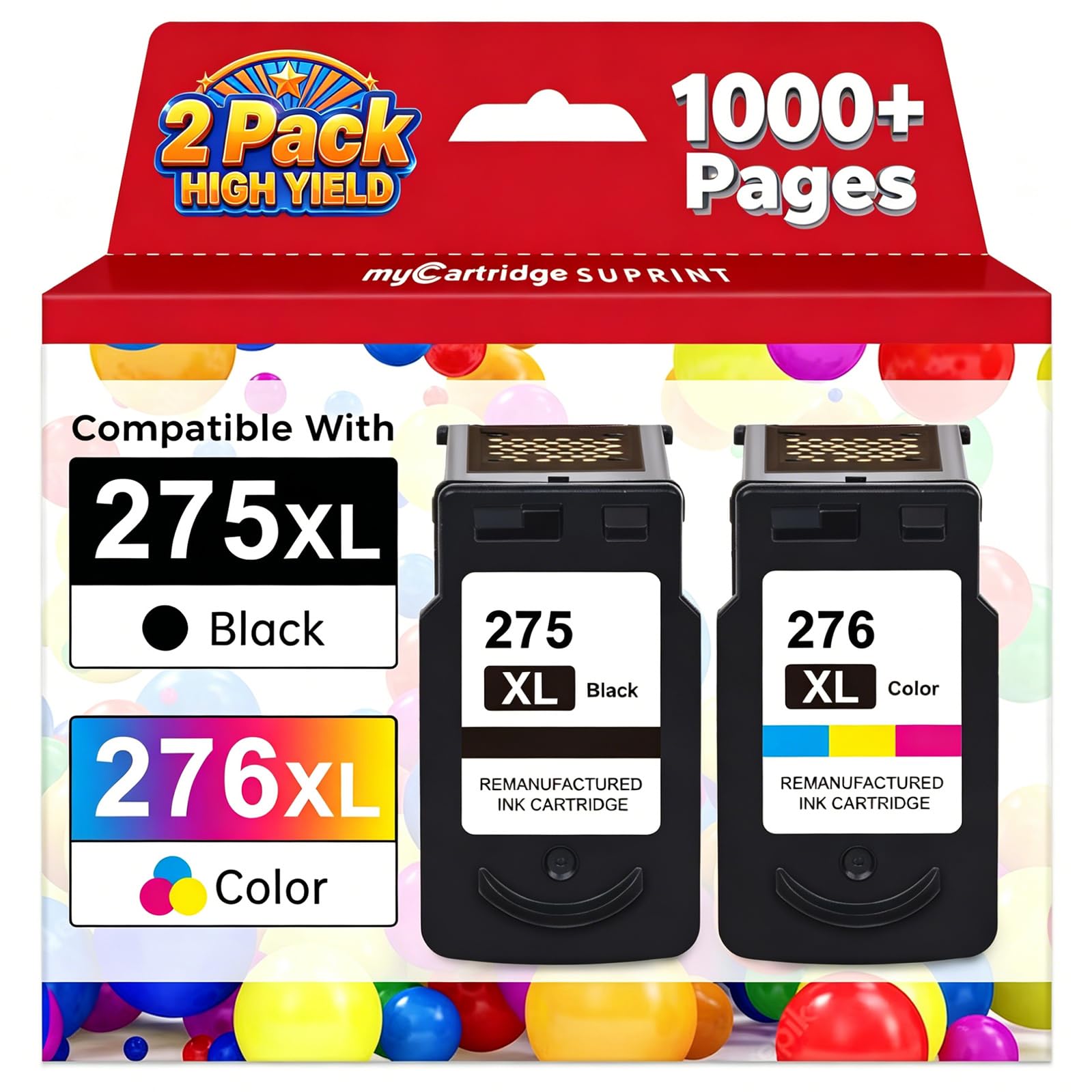 Photo 1 of myCartridge SUPRINT 275XL Black & 276XL Color Ink Cartridges for Canon PIXMA