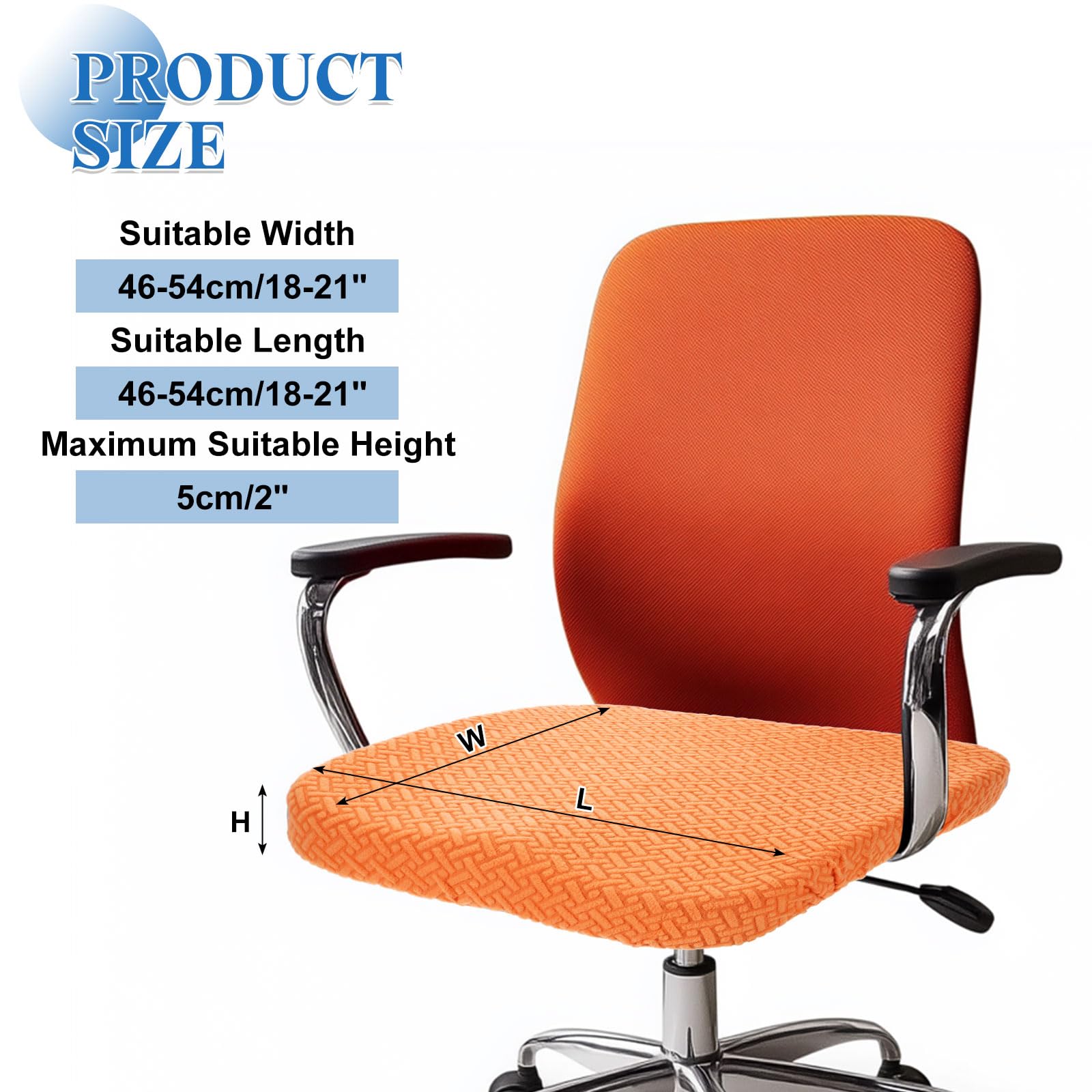 QUARKZMAN Rivestimento Per Sedia Da Ufficio, 46-54cm Jacquard Elasticizzato Morbido Coprisedia Girevole Lavabile Protezione Per Sedia Da Scrivania Computer Casa Ufficio, Arancione