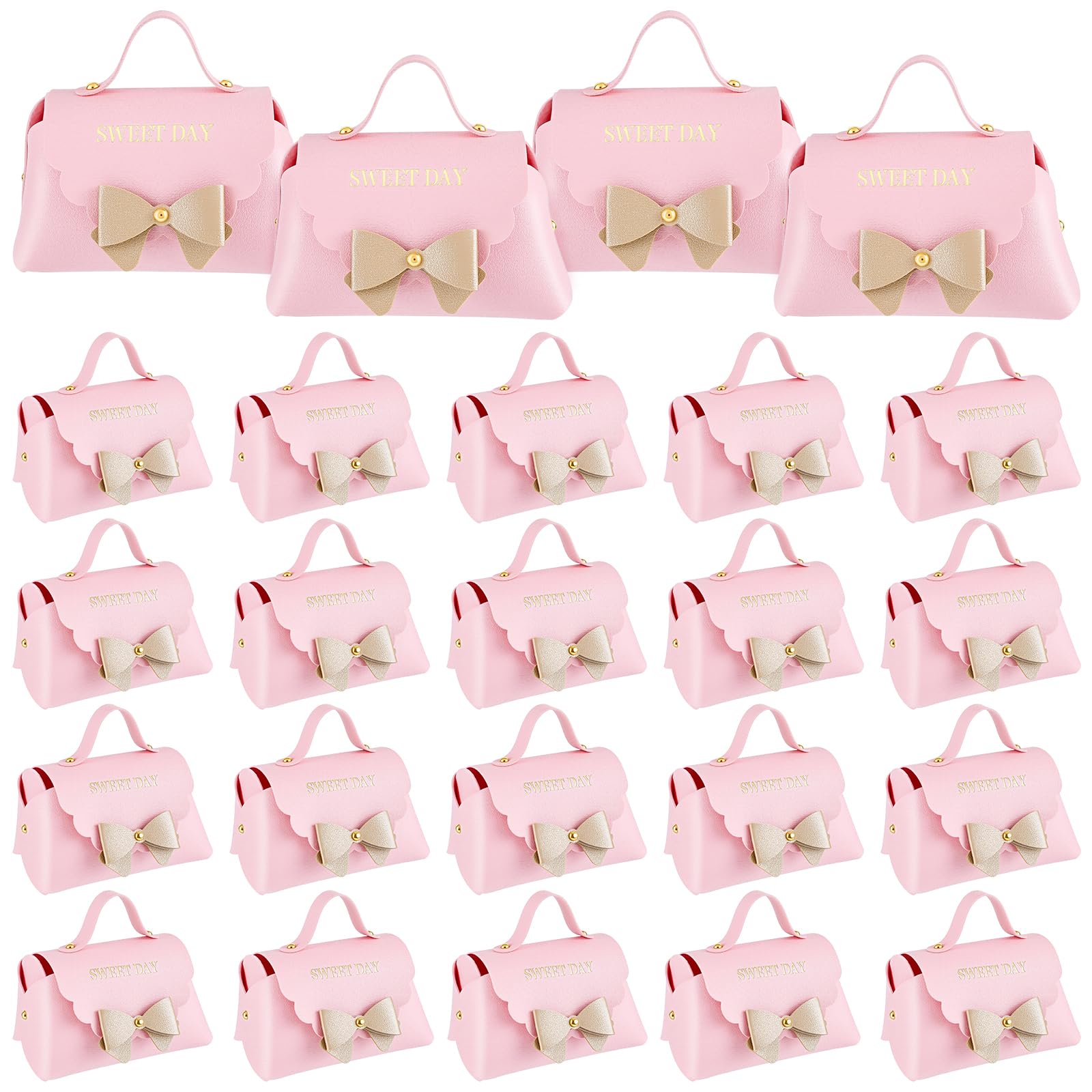 DELORIGIN 40stück Kleine PU Leder Geschenktüten Niedlicher Rosa mit Griffen