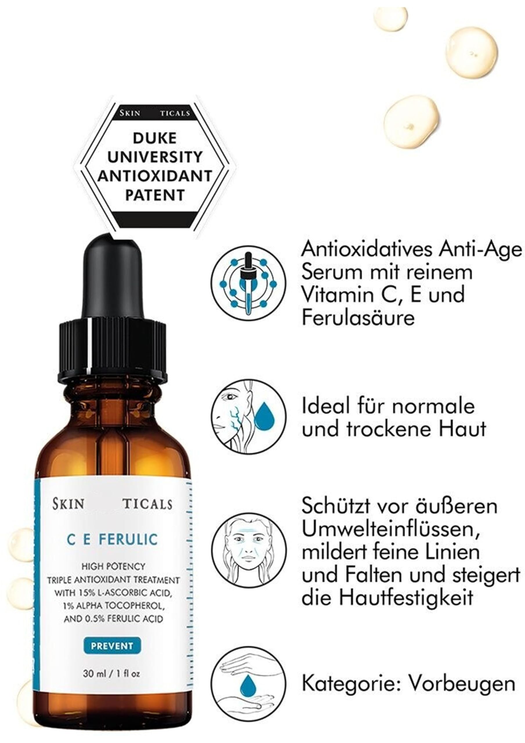 Skinticals C E Ferulic Gesichtsserum - hochwirksames, dreifach antioxidatives Vitamin C E Serum Original 30 ml