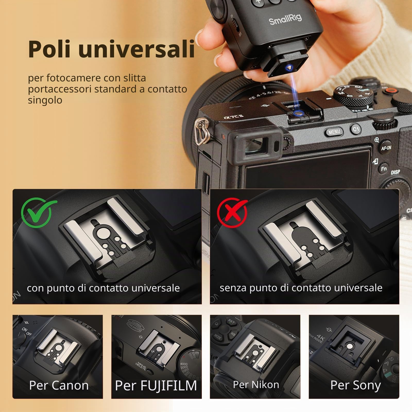 SMALLRIG RS-22 - Mini flash per fotocamera Sony, Nikon, Canon, Fuji, Speedlite manuale GN8, regolabile a 85°, 4 livelli 1/1-1/8, 700 flash a piena potenza, 6500 K, batteria da 400 mAh, 5883