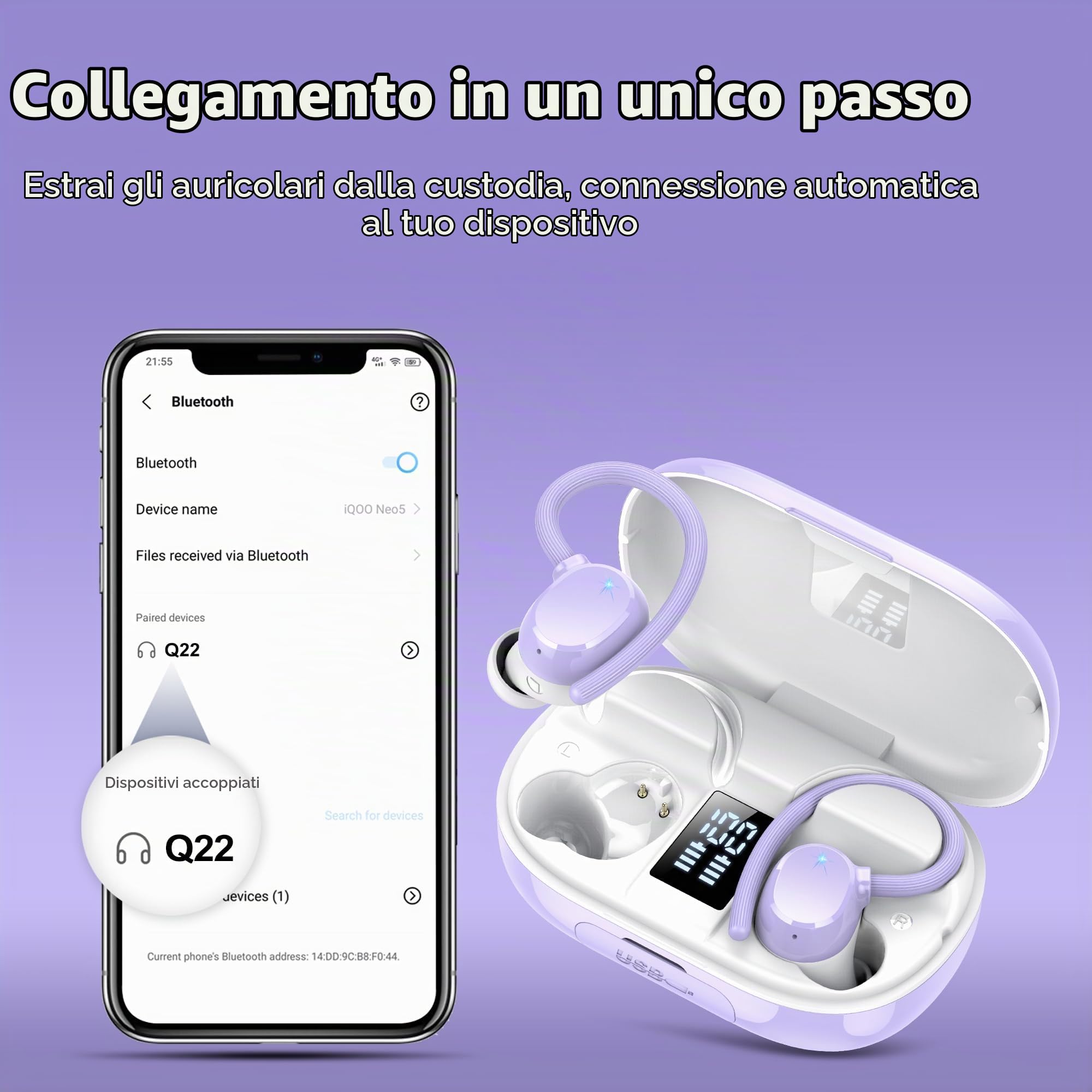 Cuffie Bluetooth Sport, Auricolari Bluetooth 5.3 con 128 Ore HiFi Stereo Cuffie Wireless con 4 ENC Mic, Cancellazione Rumore, IP7 Impermeabile Cuffiette, Cuffie Senza Fili per Running/Palestra