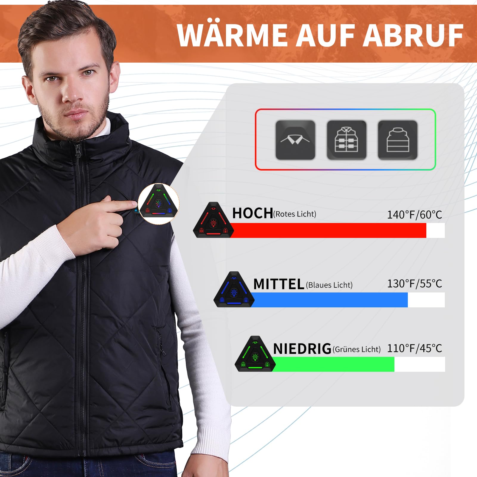 Beheizbare Weste mit Power Bank für Herren Damen Elektrische 7.4V DC Heizweste Herren Damen Leicht Beheizte Weste Outdoor Heizweste mit 8 Heizzone 4-in-1-Taste 3 Temperaturstufen