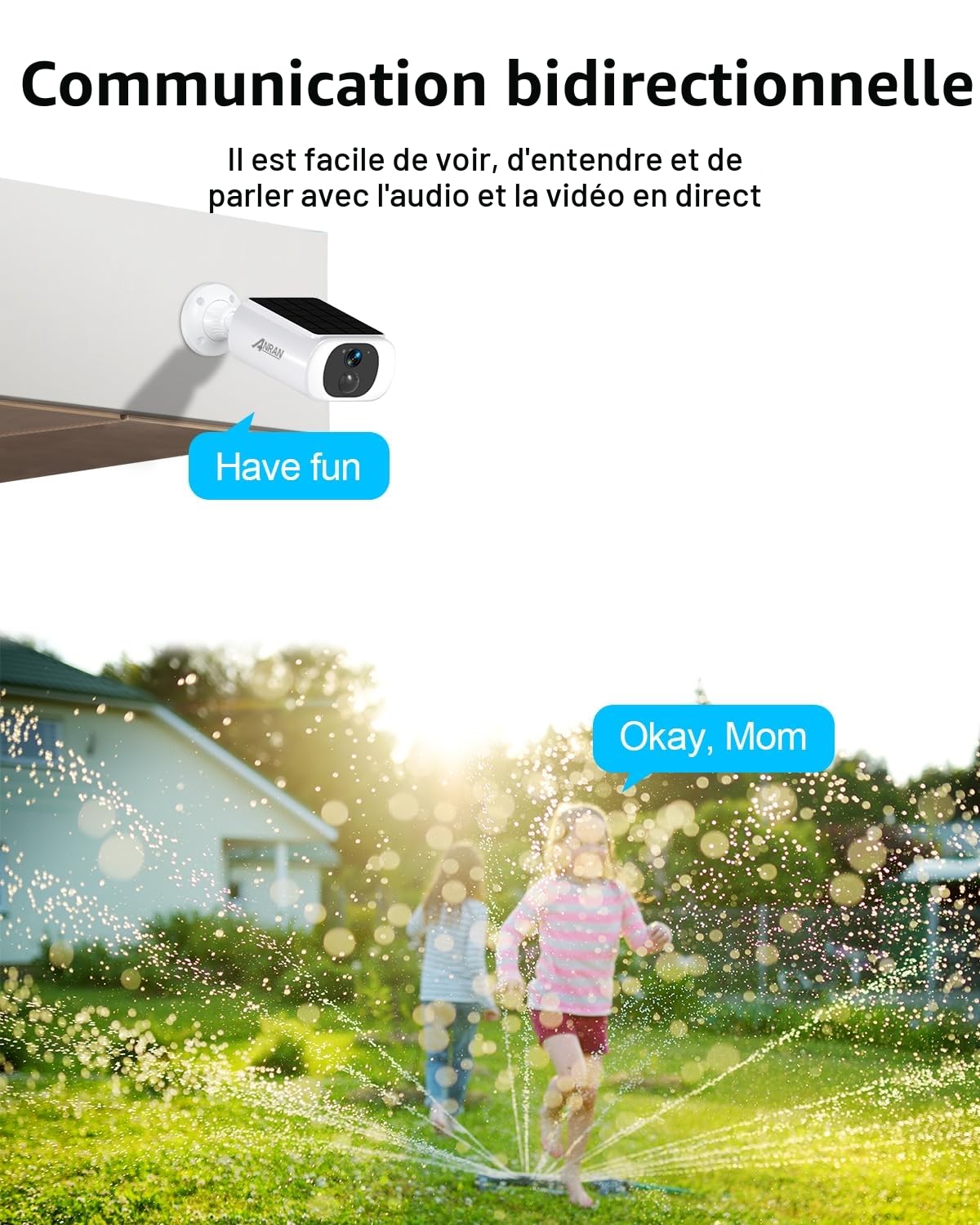 ANRAN 5MP Caméra Surveillance WiFi sans Fil, Panneau Solaire Intégré | Floodlight Caméra, éclairage Intelligent, Vision Nocturne Couleur, Alarme, Audio Bidirectionnel