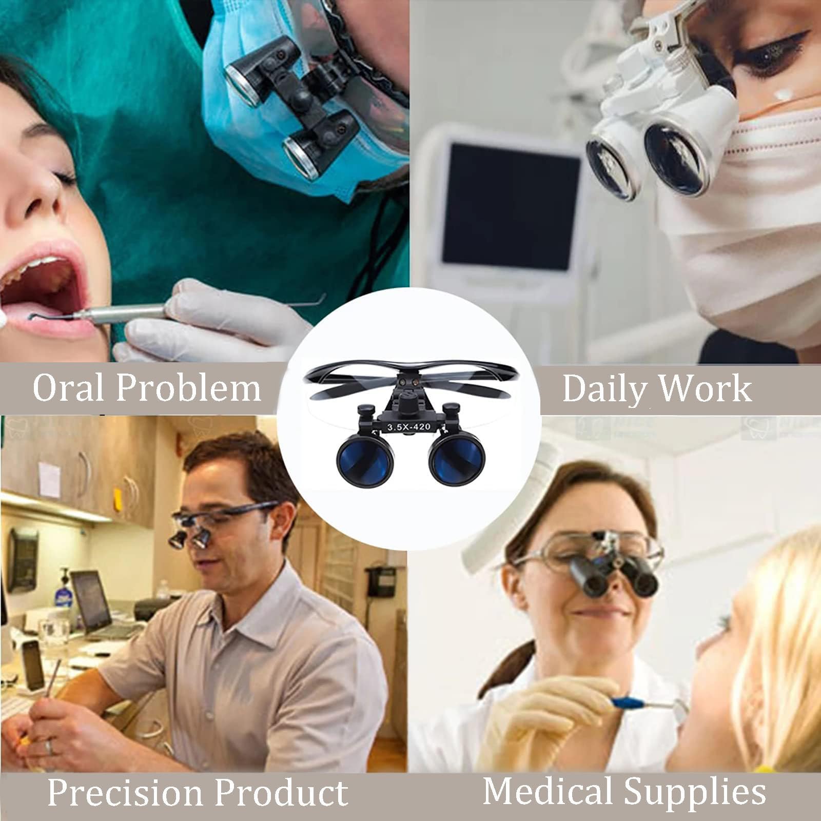 Lupa Binocular Dental, Aumento De 2,5X/3,5X, con Faro De 5W + Filtro, Distancia De Trabajo 320-420mm, Lupa De Montaje En La Cabeza para Laboratorio Dental Black-2.5X