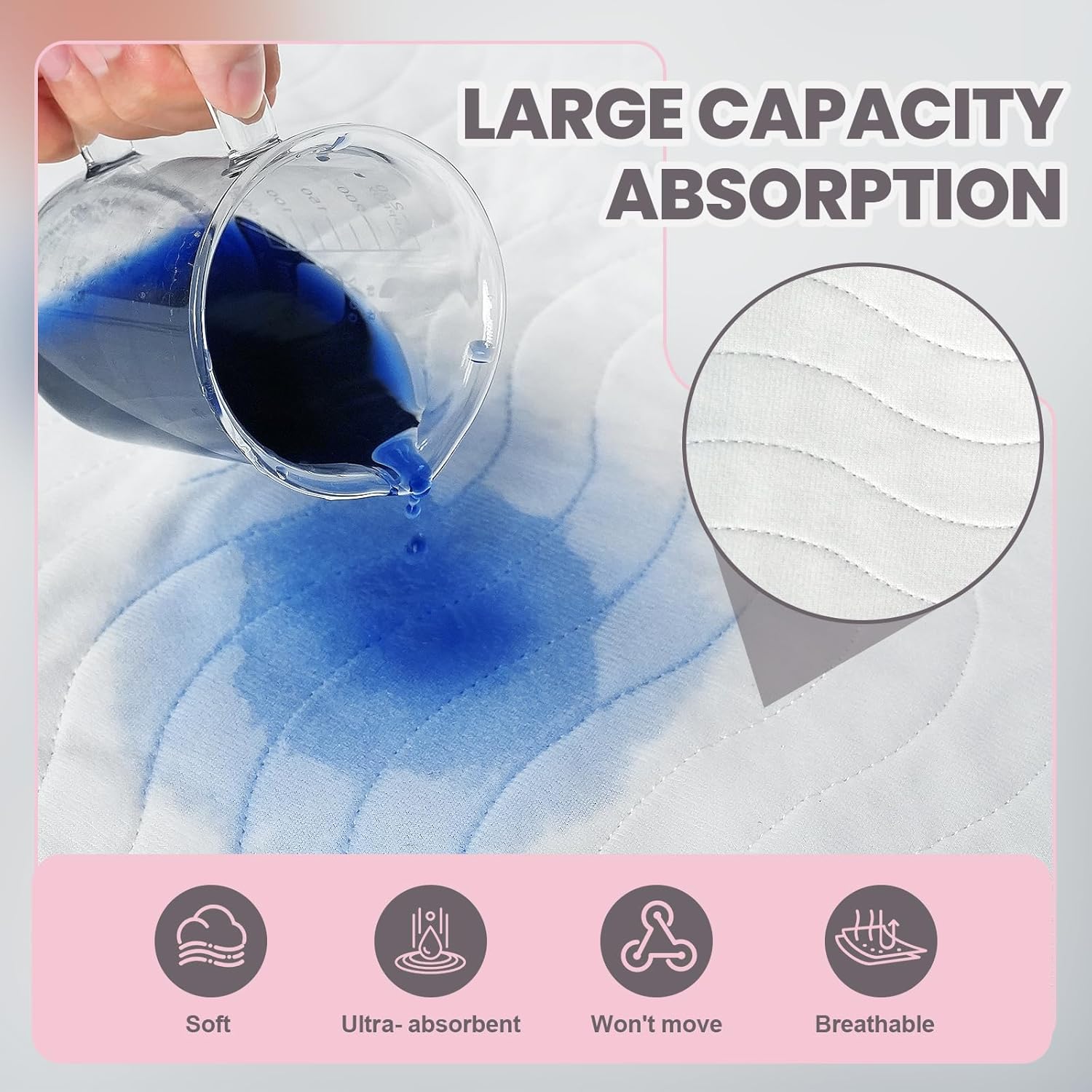 60"X40" Non Slip with Stay-Secure Side Flaps Washable Waterproof Bed Pads ,Reusable Incontinence Pad for Adults,Babies,Elderly,Leakproof Bed Wetting Protector(Pink)