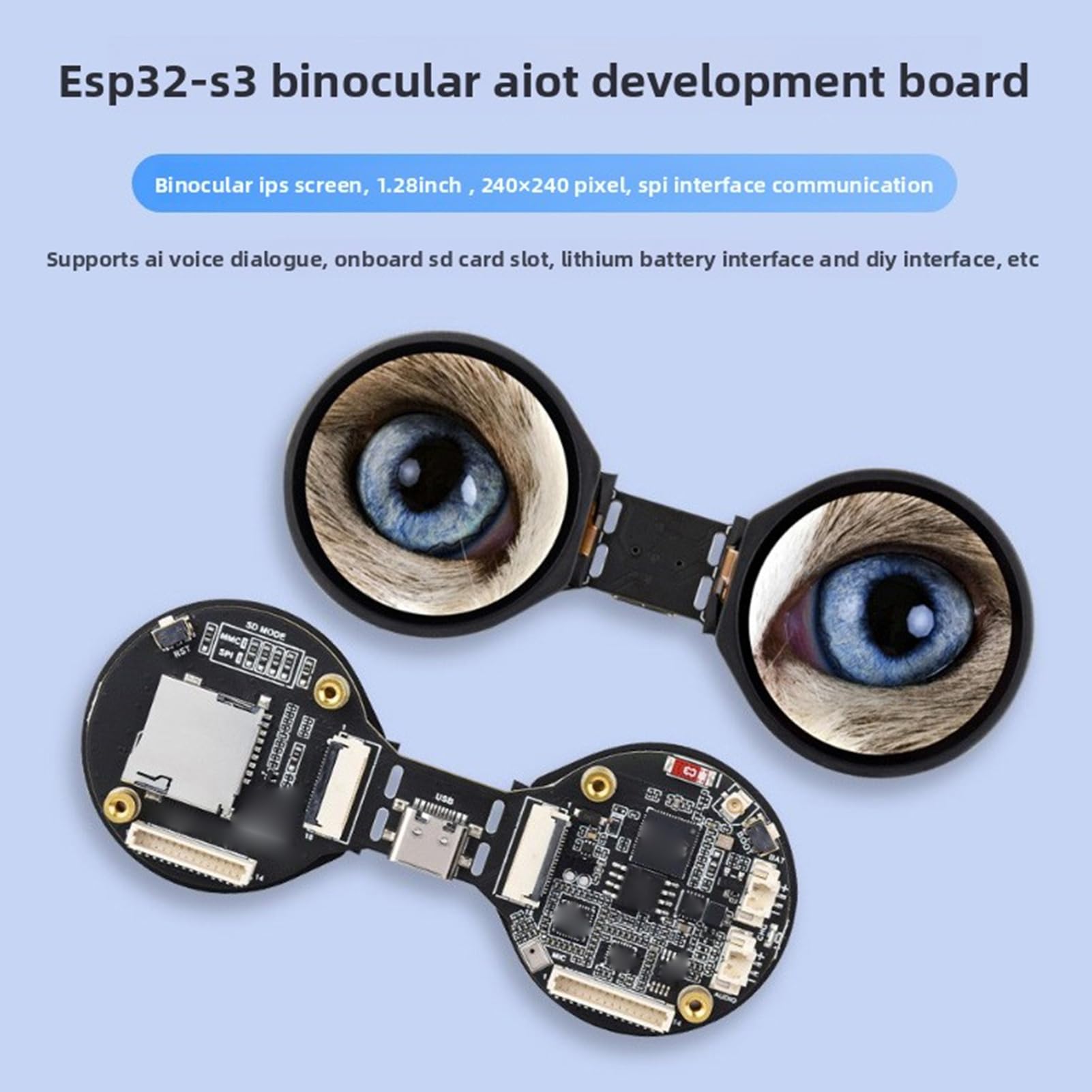 ESP32-S3 Podwójna Okrągła Płytka Rozwojowa LCD o Przekątnej 1,28 Cala, Wyświetlacz Dotykowy IPS 240x240, Dwurdzeniowy 240 MHz, Obwód Baterii Audio do Prototypowania urządzeń
