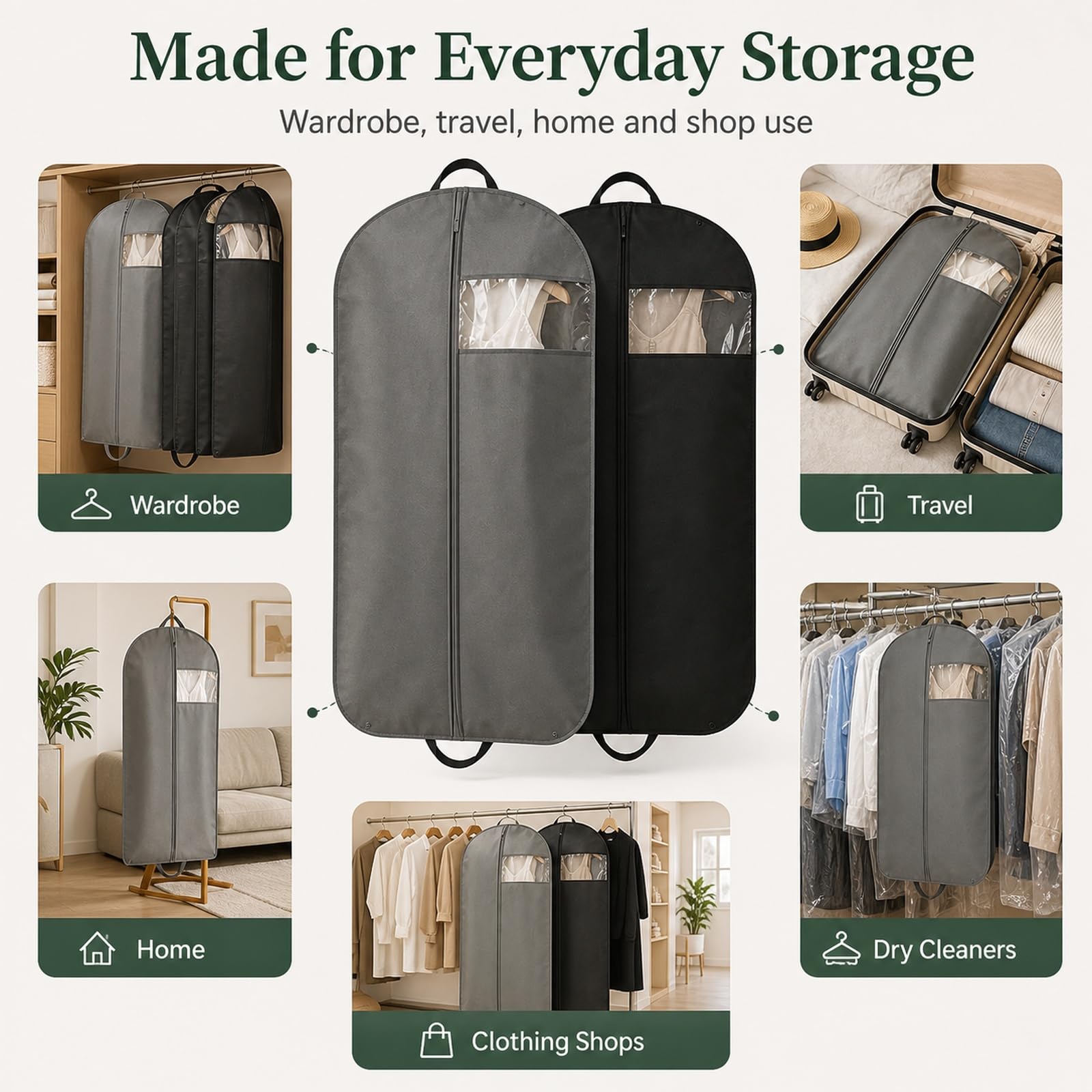 Funda Traje Transparente Fundas de Ropa Antipolvo Bolsas Guardar Ropa Funda Ropa PEVA Bolsas para Colgar Ropa Abertura para Percha para Hogar y Guardarropa para Abrigos y Vestidos
